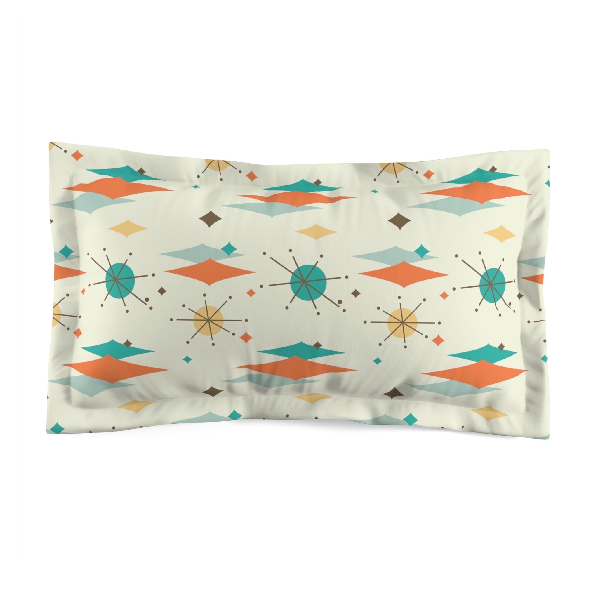 Mid Century Modern Franciscan Starburst, Teal Blue, Turquoise, Orange Retro Microfiber Pillow Sham Home Decor King