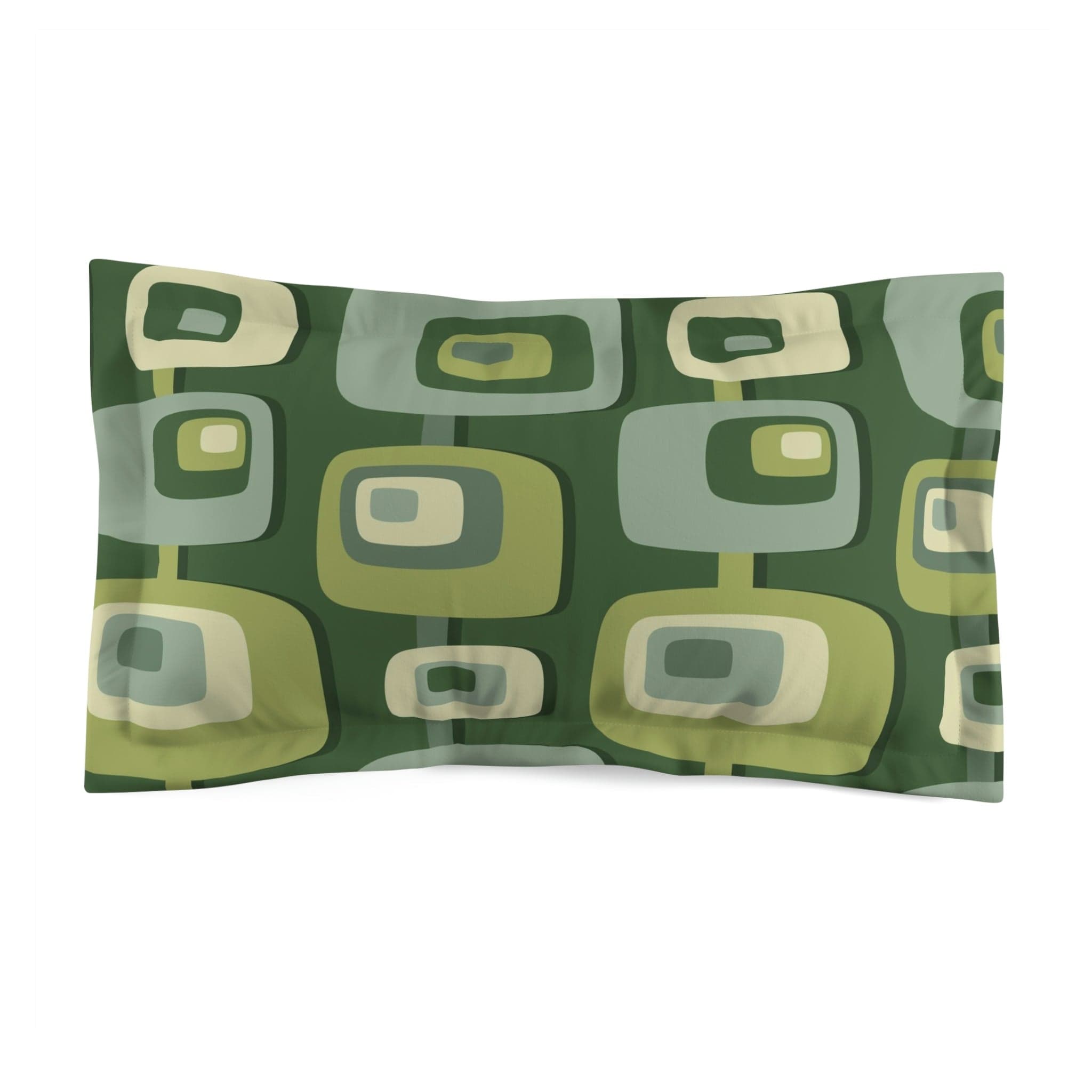 Mid Century Modern, Geometric, Groovy Green, Beige, Abstract, 60s 70s Retro Pillow Sham Home Decor King