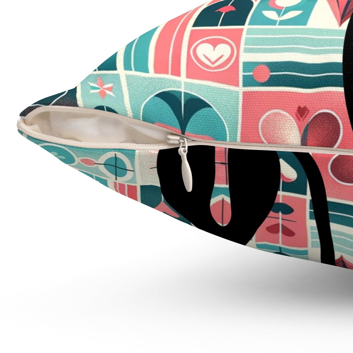Kitschy Atomic Valentine Cat, Mid Century Modern, Aqua, Pink, Teal, Love Pillow And Insert Home Decor