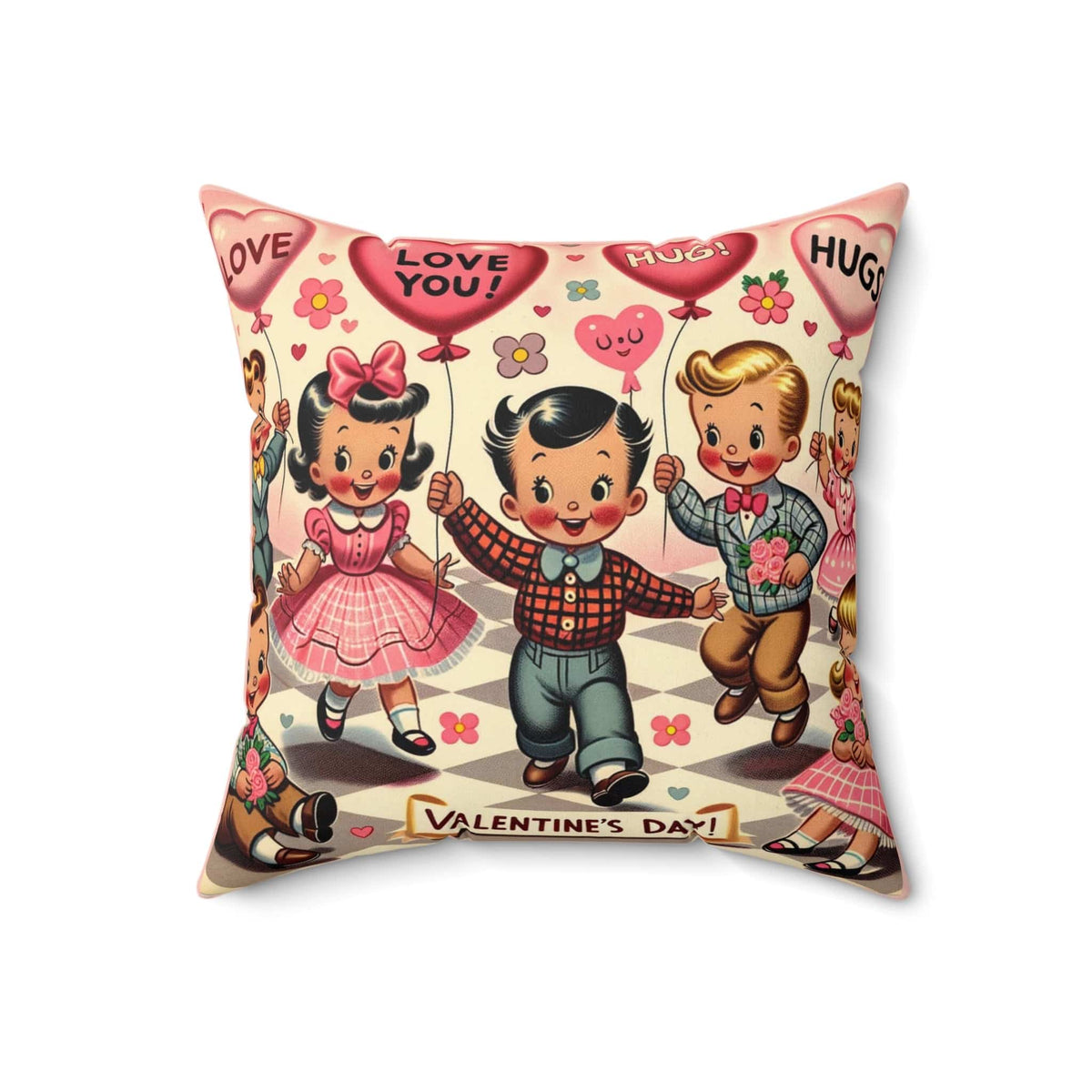 Kitschy Cute Valentine Vintage Mid Mod 50's Kids, Retro Valentine Love Pillow And Insert Home Decor