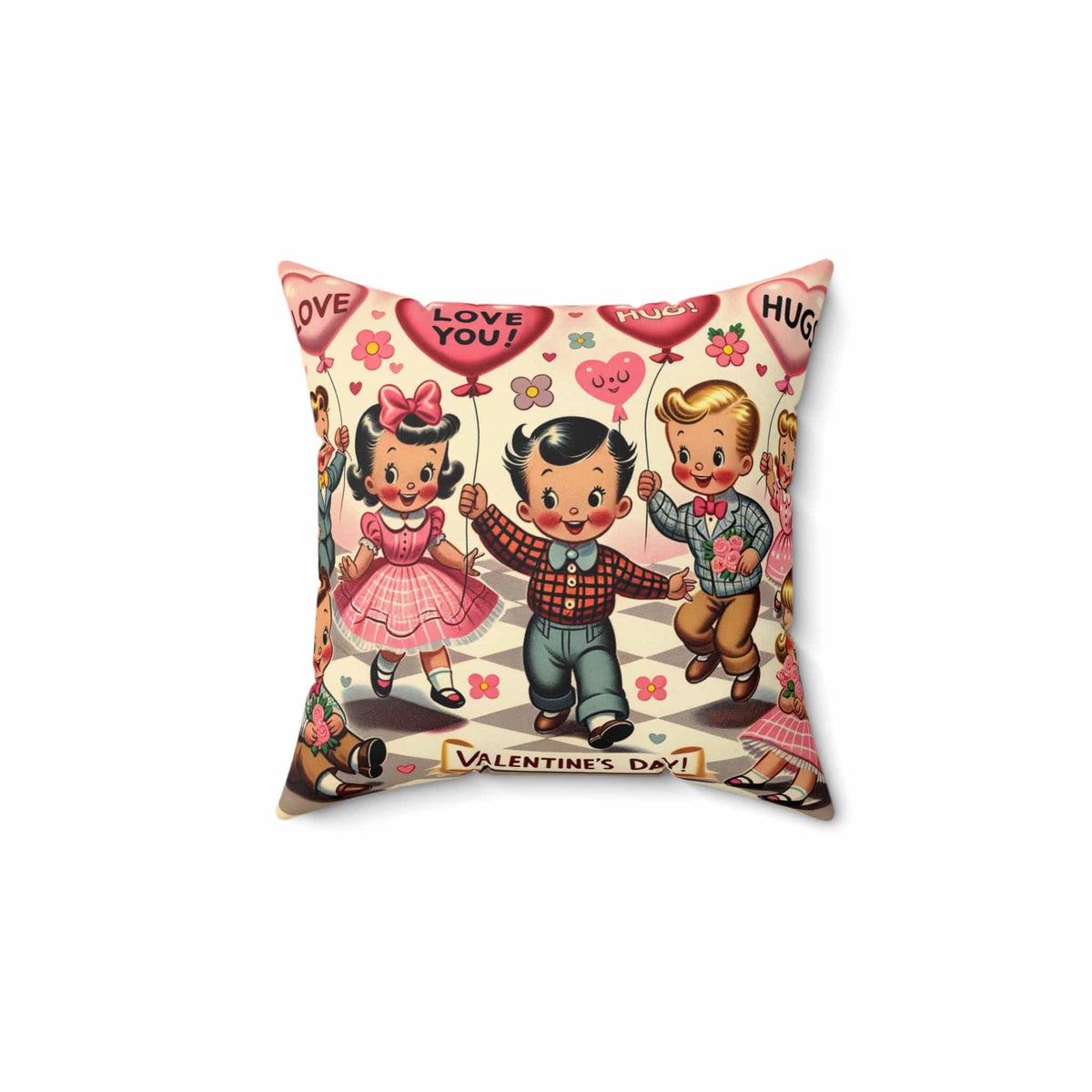 Kitschy Cute Valentine Vintage Mid Mod 50's Kids, Retro Valentine Love Pillow And Insert Home Decor
