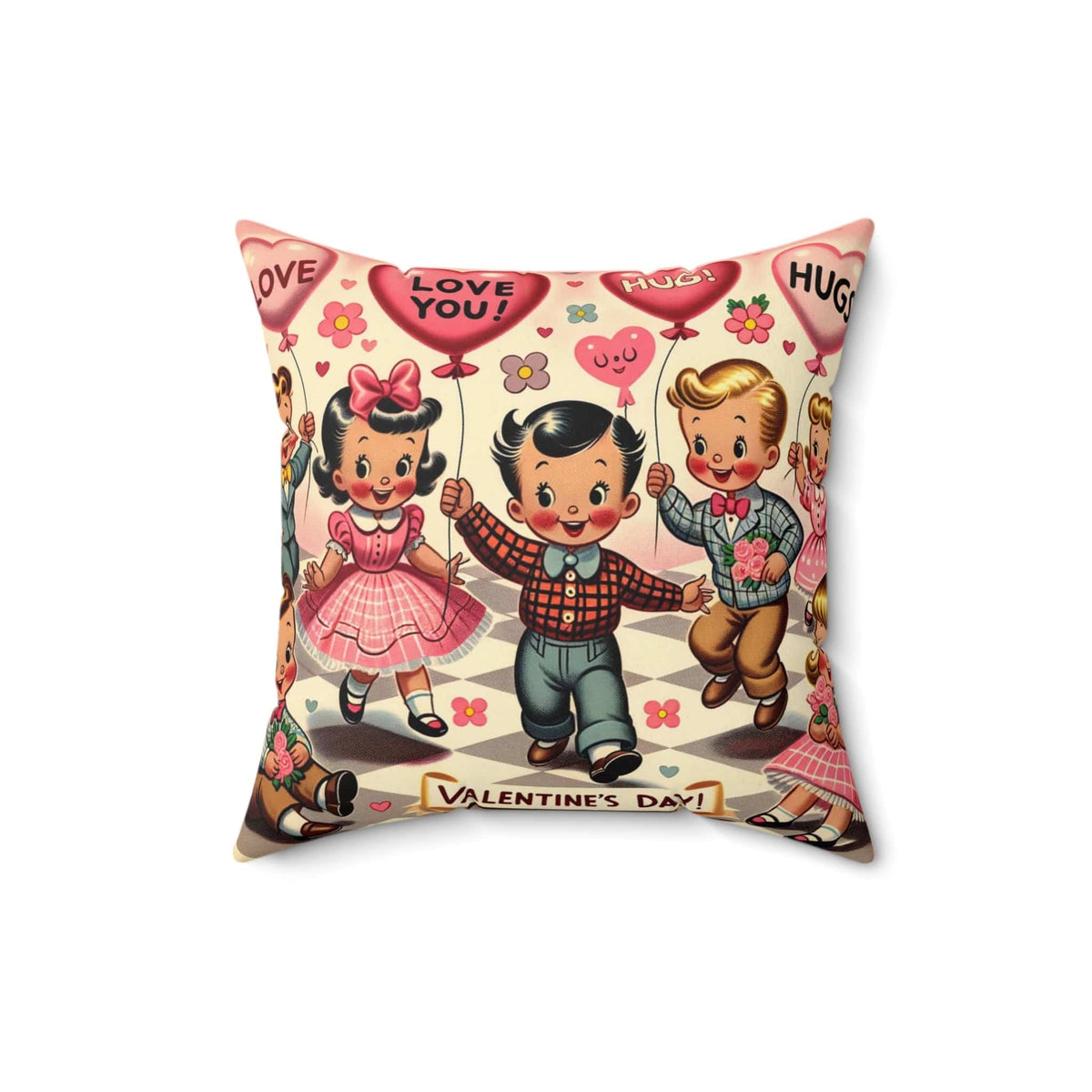 Kitschy Cute Valentine Vintage Mid Mod 50's Kids, Retro Valentine Love Pillow And Insert Home Decor