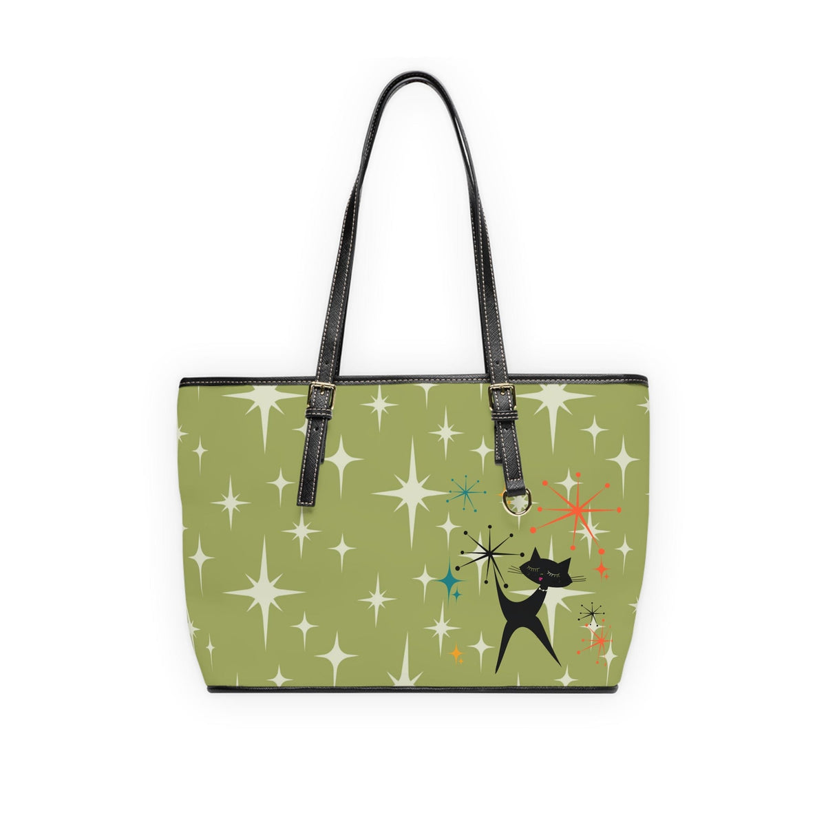 Mid Century Atomic Starburst Green, Atomic Kitschy Cat, Retro Shoulder Bag Bags