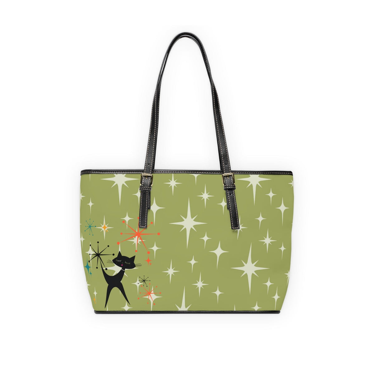 Mid Century Atomic Starburst Green, Atomic Kitschy Cat, Retro Shoulder Bag Bags