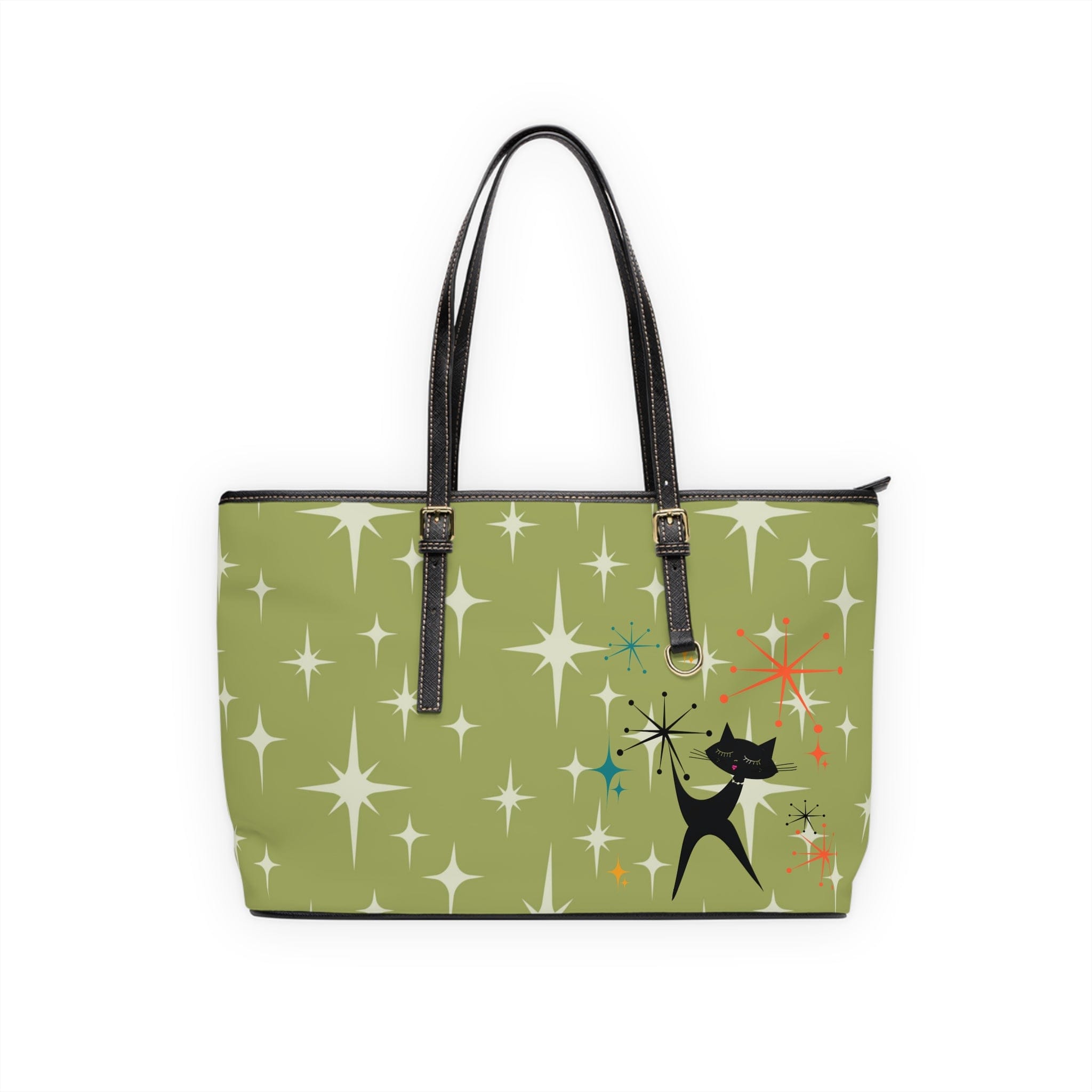 Mid Century Atomic Starburst Green, Atomic Kitschy Cat, Retro Shoulder Bag Bags