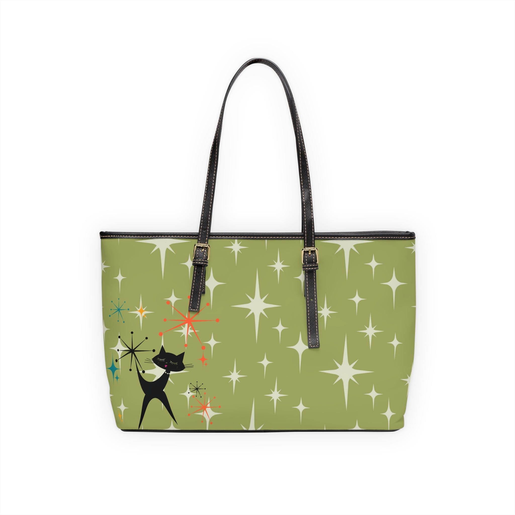 Mid Century Atomic Starburst Green, Atomic Kitschy Cat, Retro Shoulder Bag Bags
