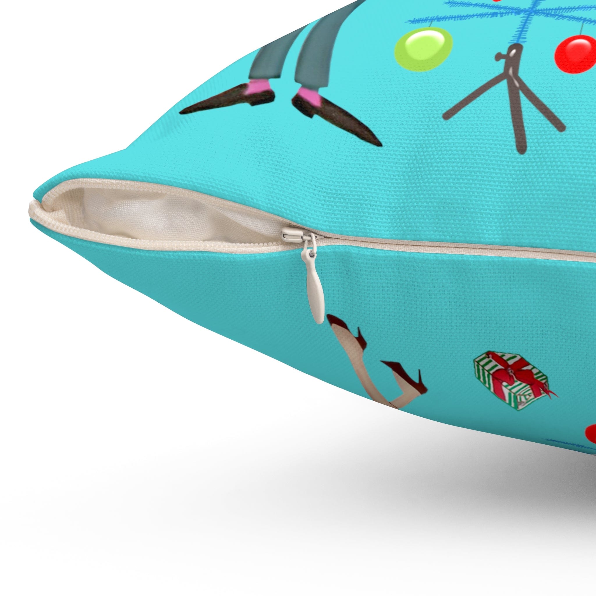 Mid Century Christmas, His And Her, Kitschy Cute, Vintage Mod Aqua Blue, Red, Candy Cane Pillow And Insert Home Decor