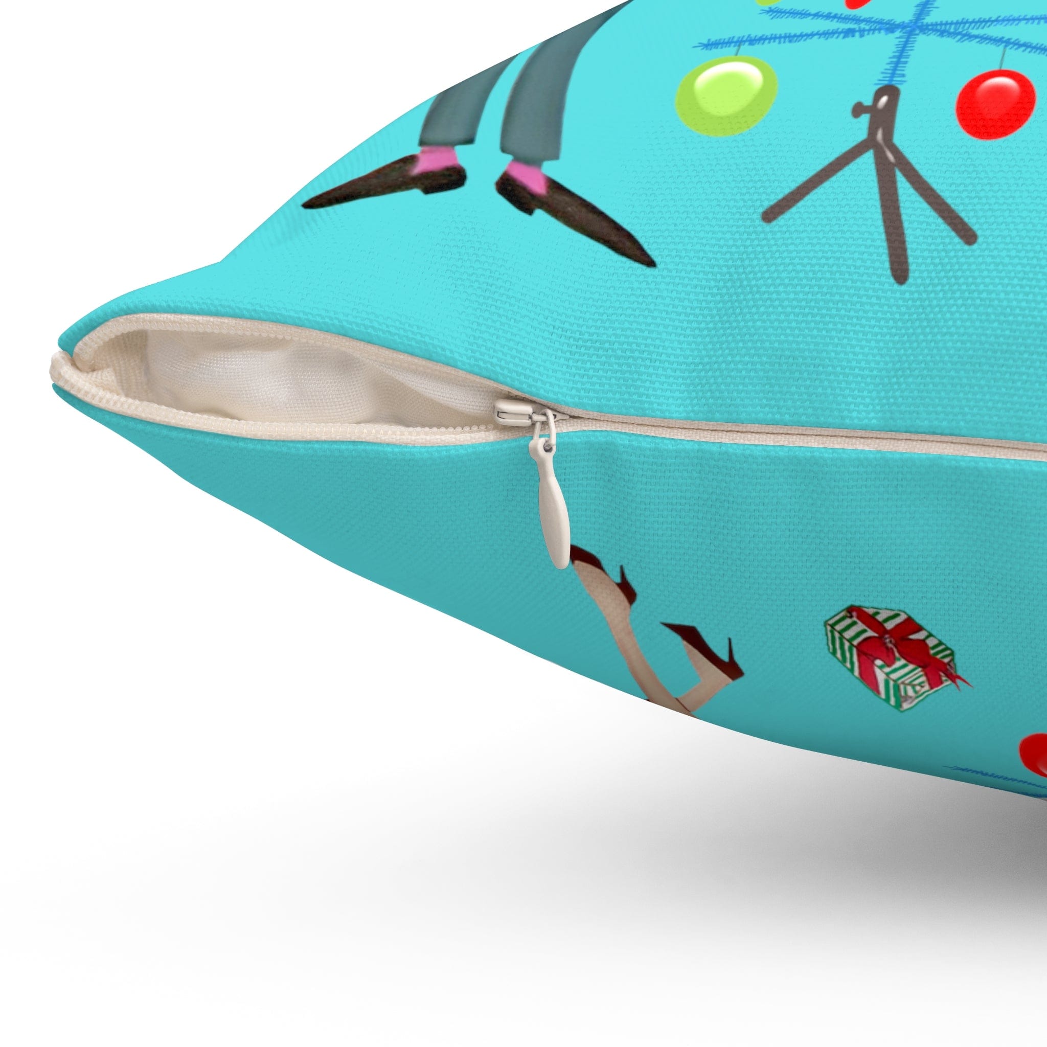 Mid Century Christmas, His And Her, Kitschy Cute, Vintage Mod Aqua Blue, Red, Candy Cane Pillow And Insert Home Decor