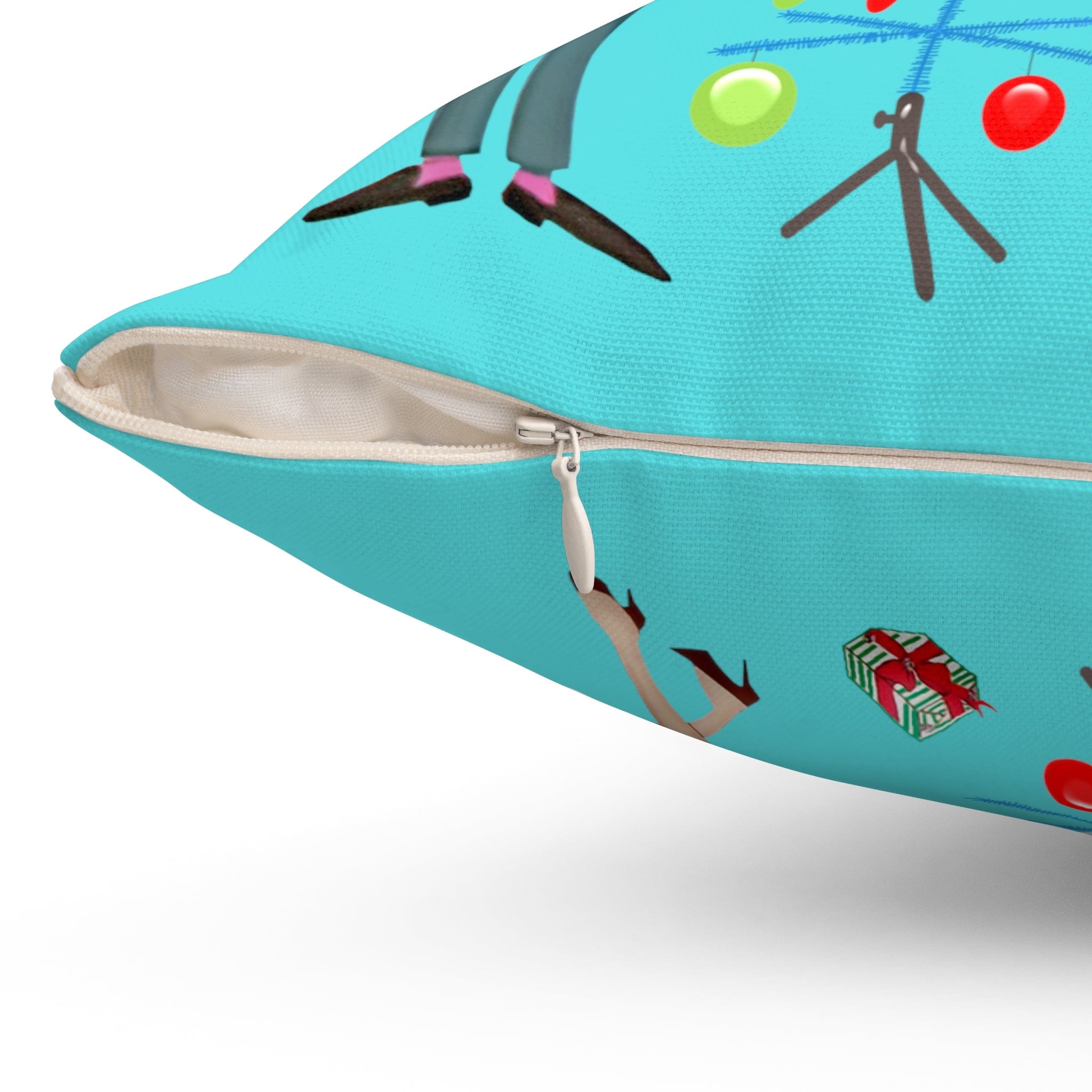 Mid Century Christmas, His And Her, Kitschy Cute, Vintage Mod Aqua Blue, Red, Candy Cane Pillow And Insert Home Decor
