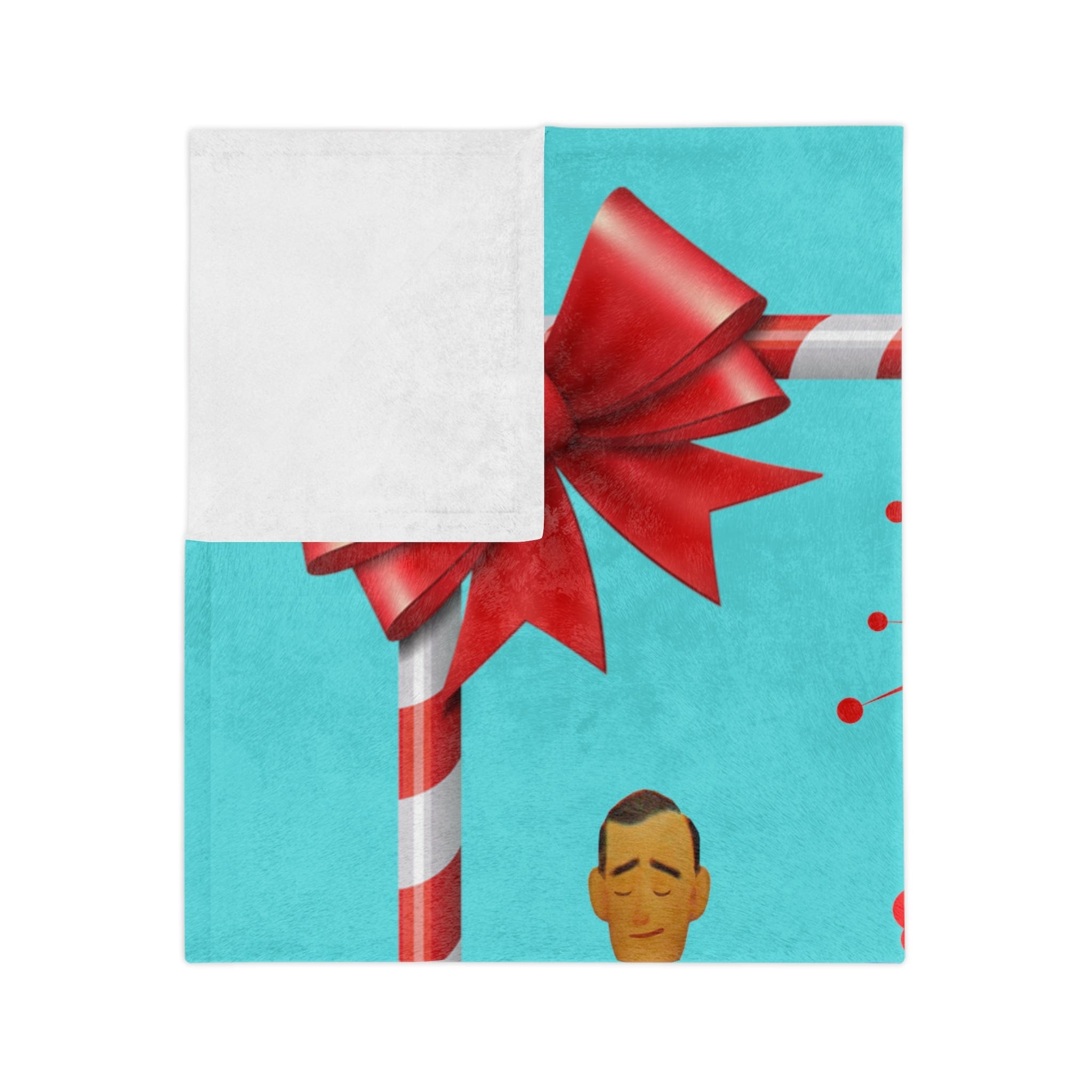 Mid Century Christmas, His And Her, Kitschy Cute, Vintage Mod Aqua Blue, Red, Candy Cane Velveteen Minky Blanket Home Decor