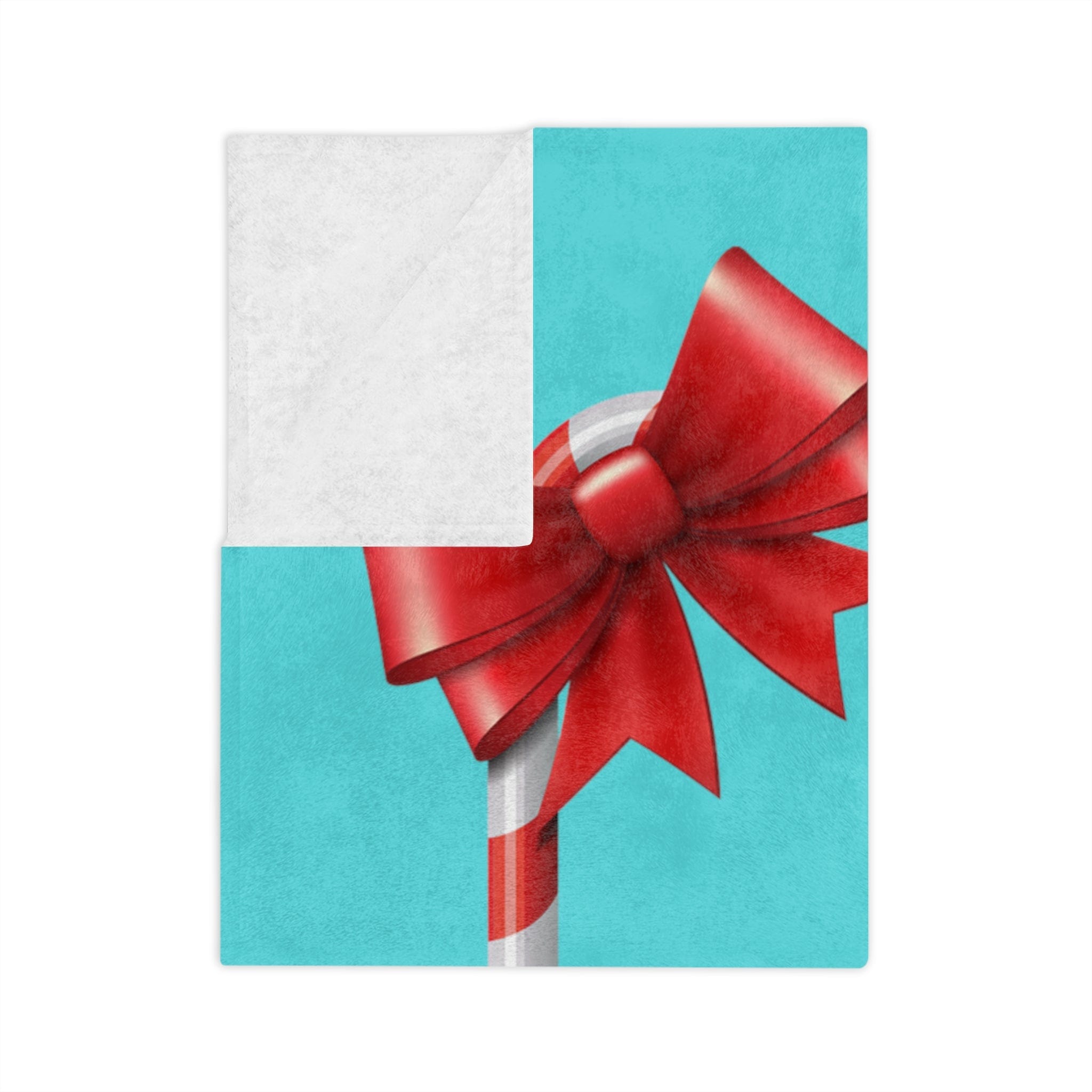 Mid Century Christmas, His And Her, Kitschy Cute, Vintage Mod Aqua Blue, Red, Candy Cane Velveteen Minky Blanket Home Decor