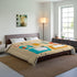 Mid Century Design Bedding, Beige, Aqua Blue, Yellow, Geometric Abstract Art, Mid Mod King Or Queen Comforter Home Decor