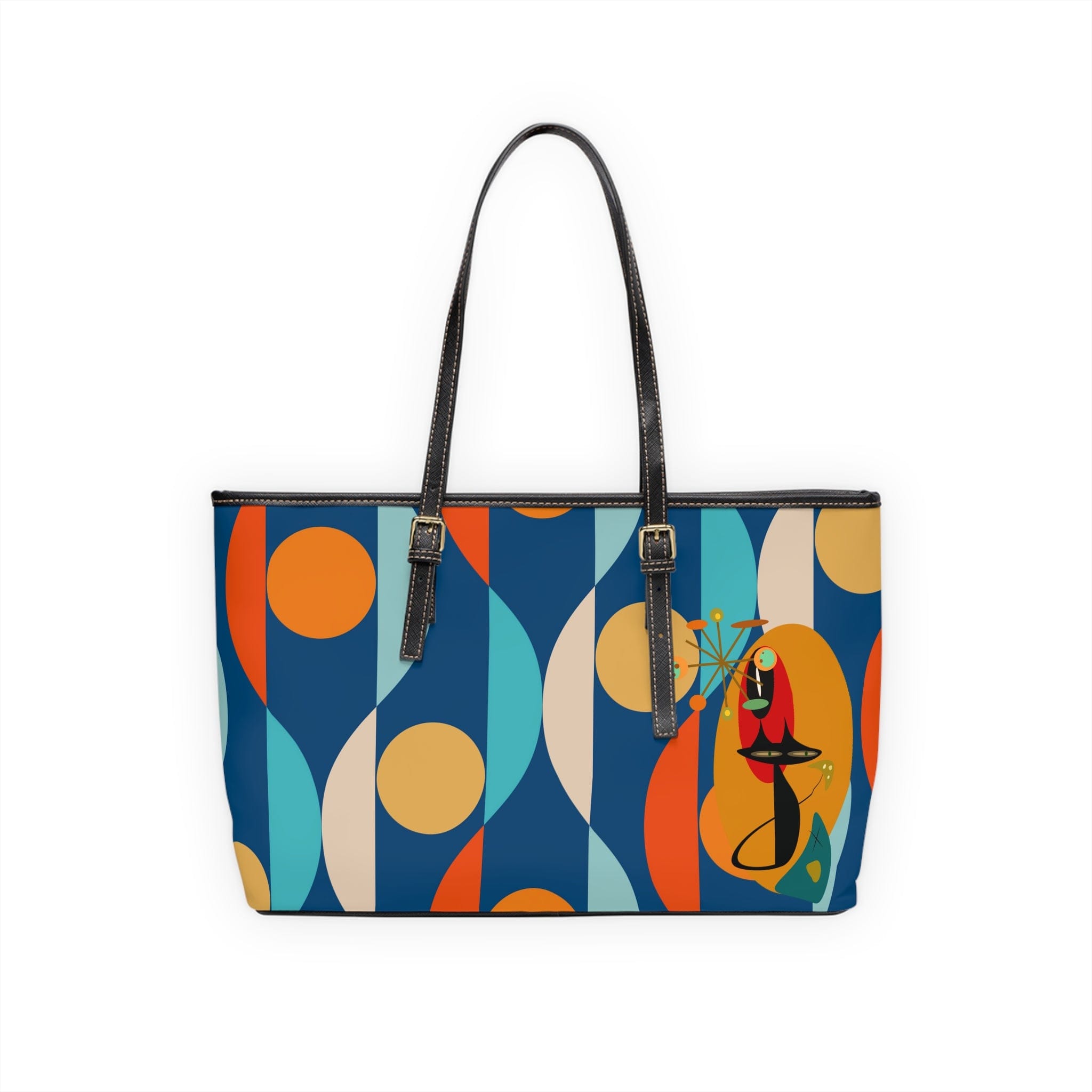 Mid Century Mod, Atomic Cat, Retro Blue, Groovy Fun Shoulder Bag Bags