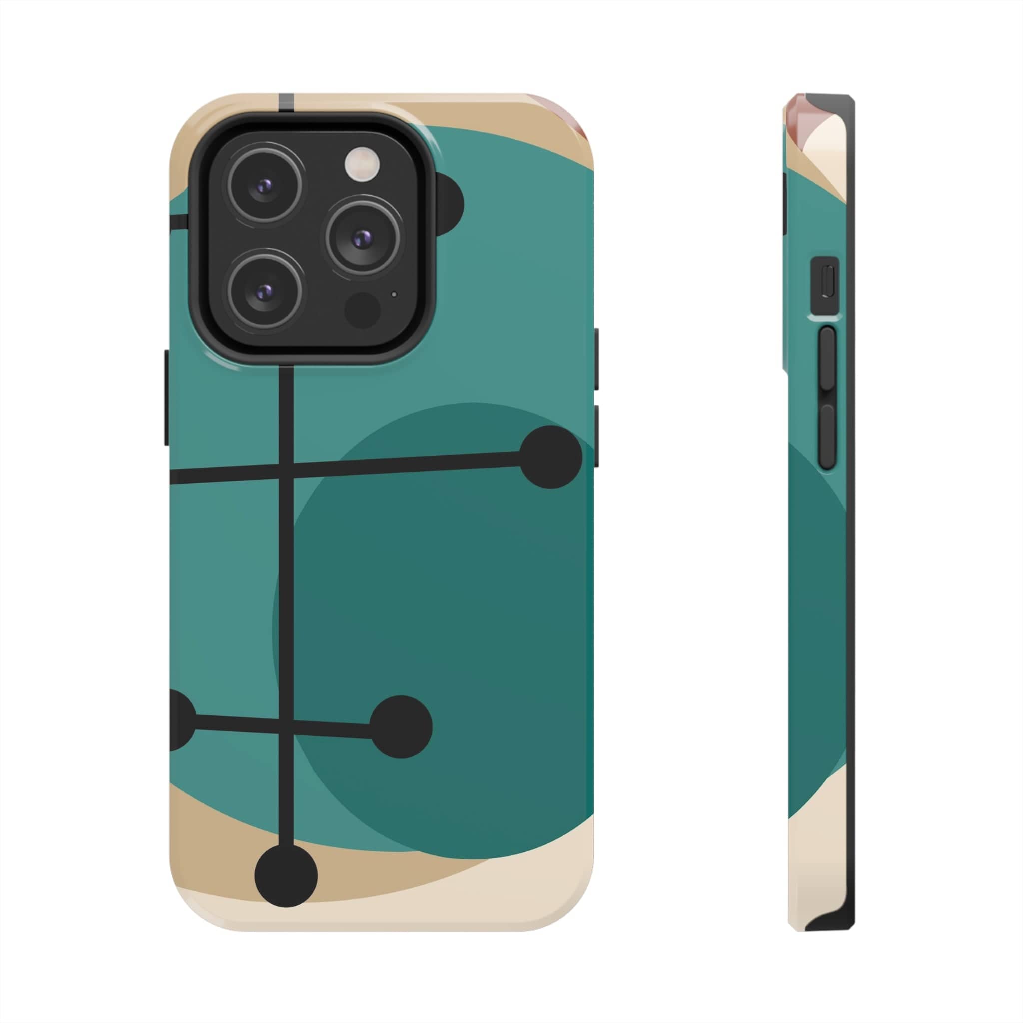 Mid Century Mod, Geometric, Retro Beige Teal Blue, Smart Phones Tough Phone Cases Phone Case