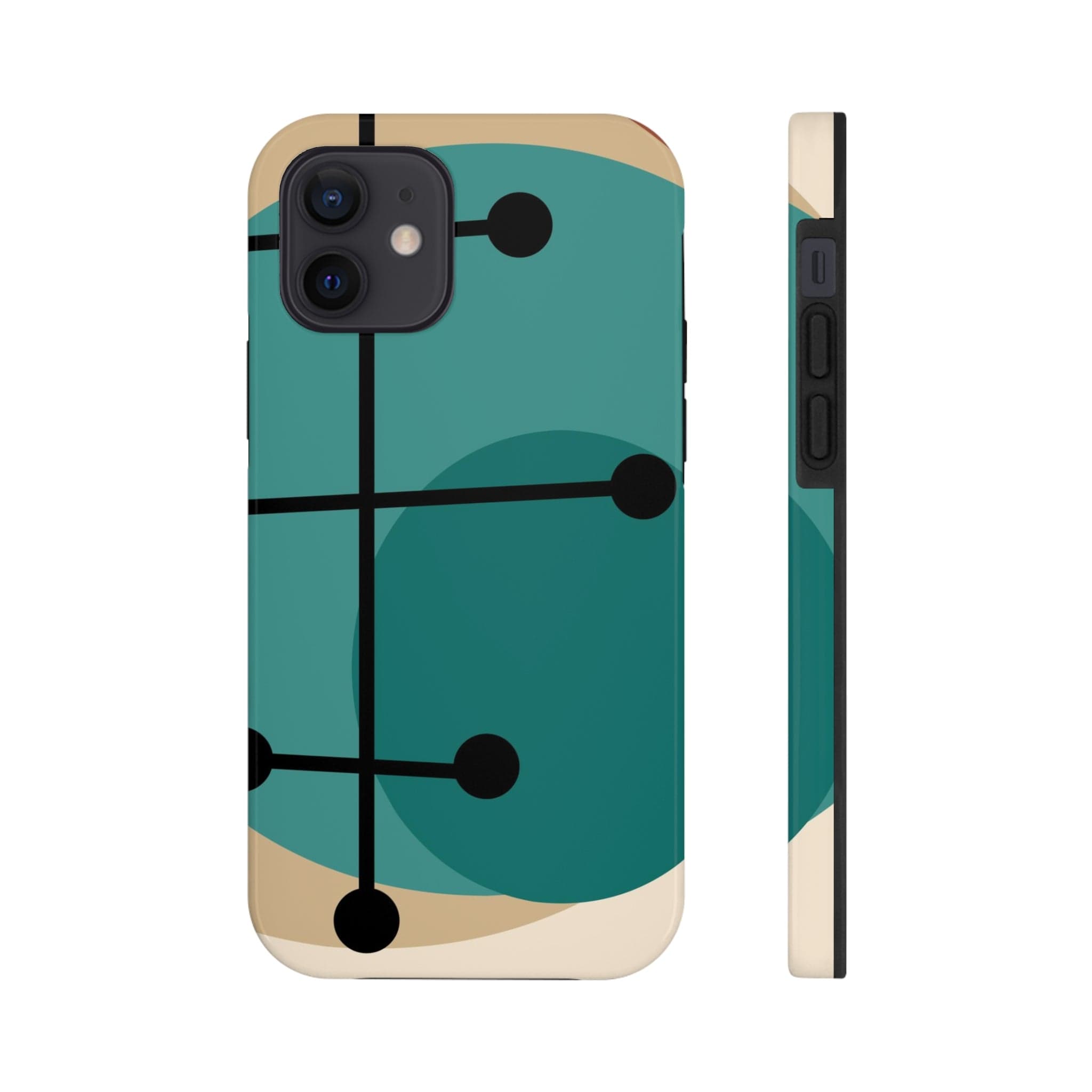 Mid Century Mod, Geometric, Retro Beige Teal Blue, Smart Phones Tough Phone Cases Phone Case
