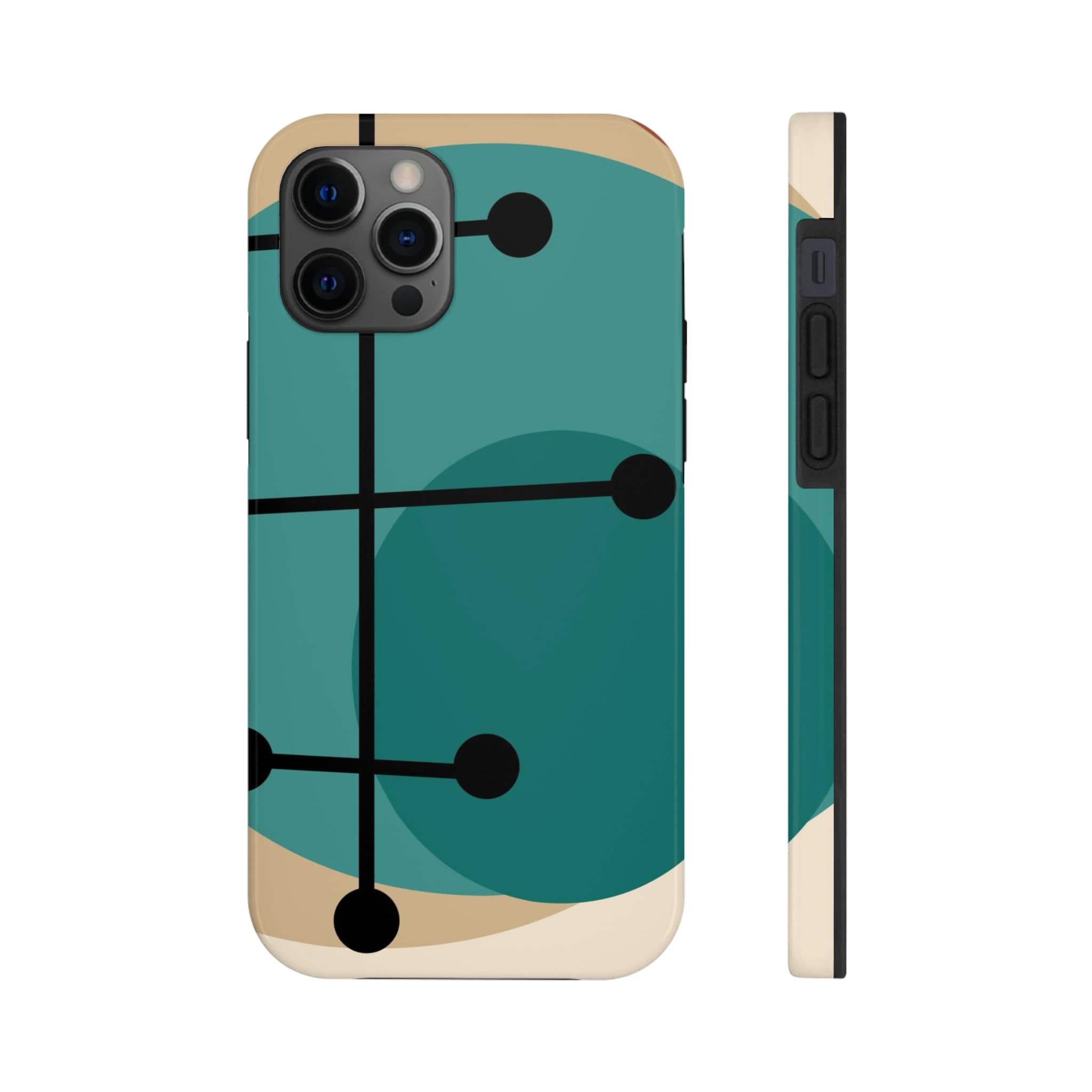 Mid Century Mod, Geometric, Retro Beige Teal Blue, Smart Phones Tough Phone Cases Phone Case