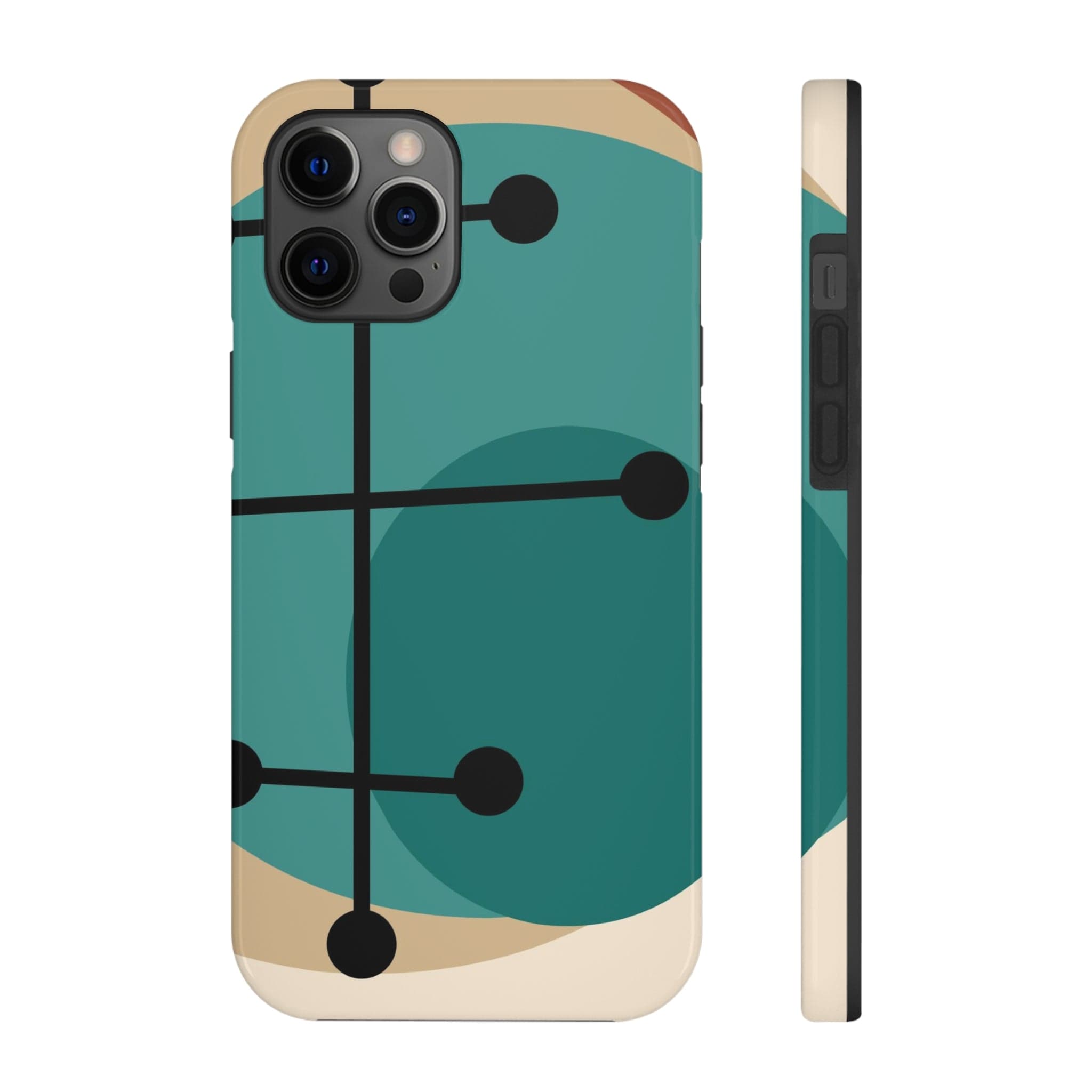 Mid Century Mod, Geometric, Retro Beige Teal Blue, Smart Phones Tough Phone Cases Phone Case