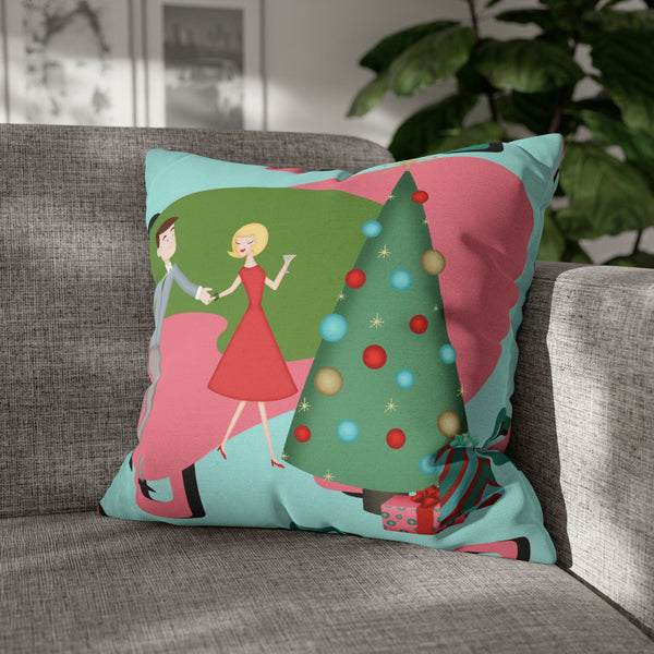 Mid Century Modern 50's Party Cocktail, Couple Martini Kitschy Fun Holiday Retro Pillow Cover