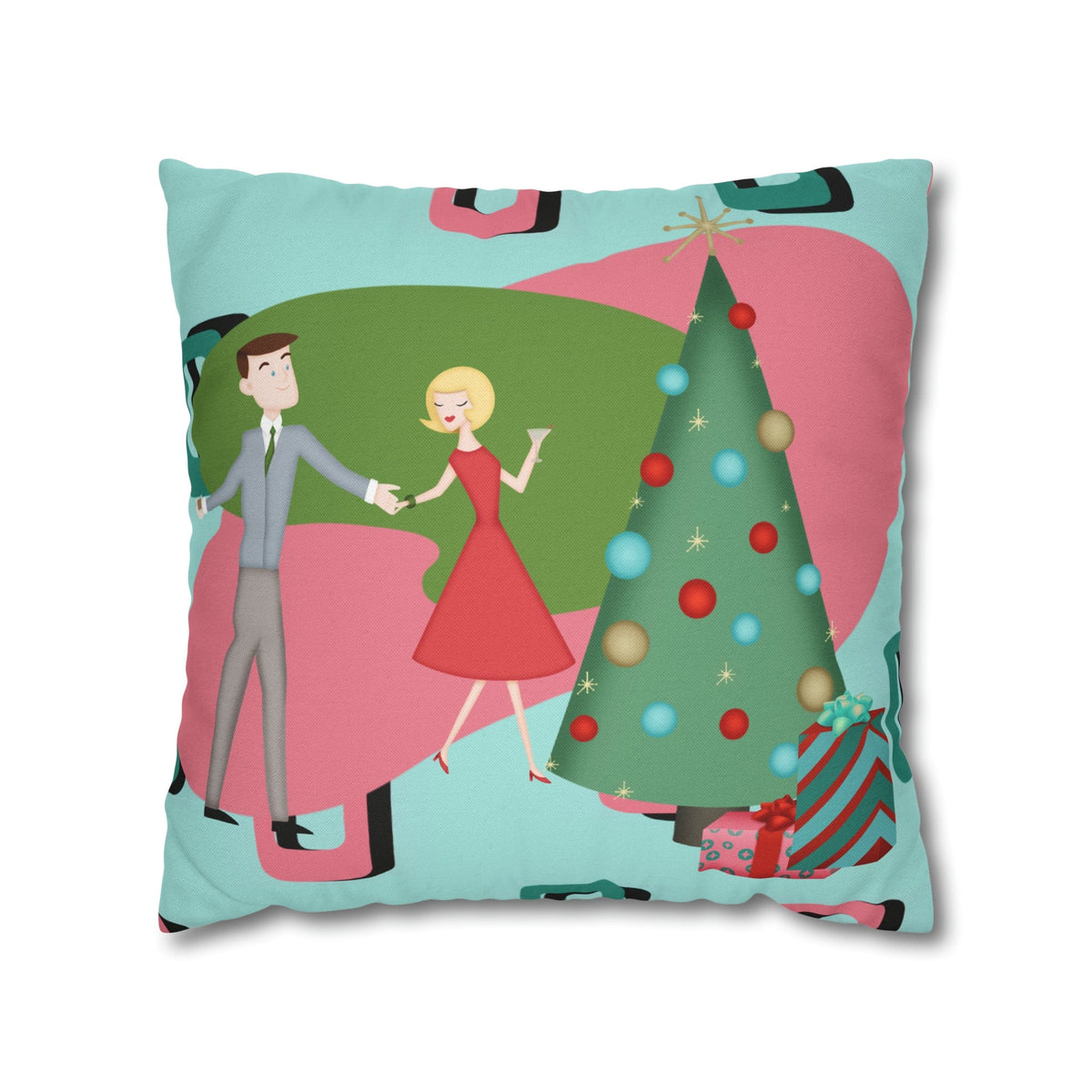 Mid Century Modern 50's Party Cocktail, Couple Martini Kitschy Fun Holiday Retro Pillow Cover Home Decor