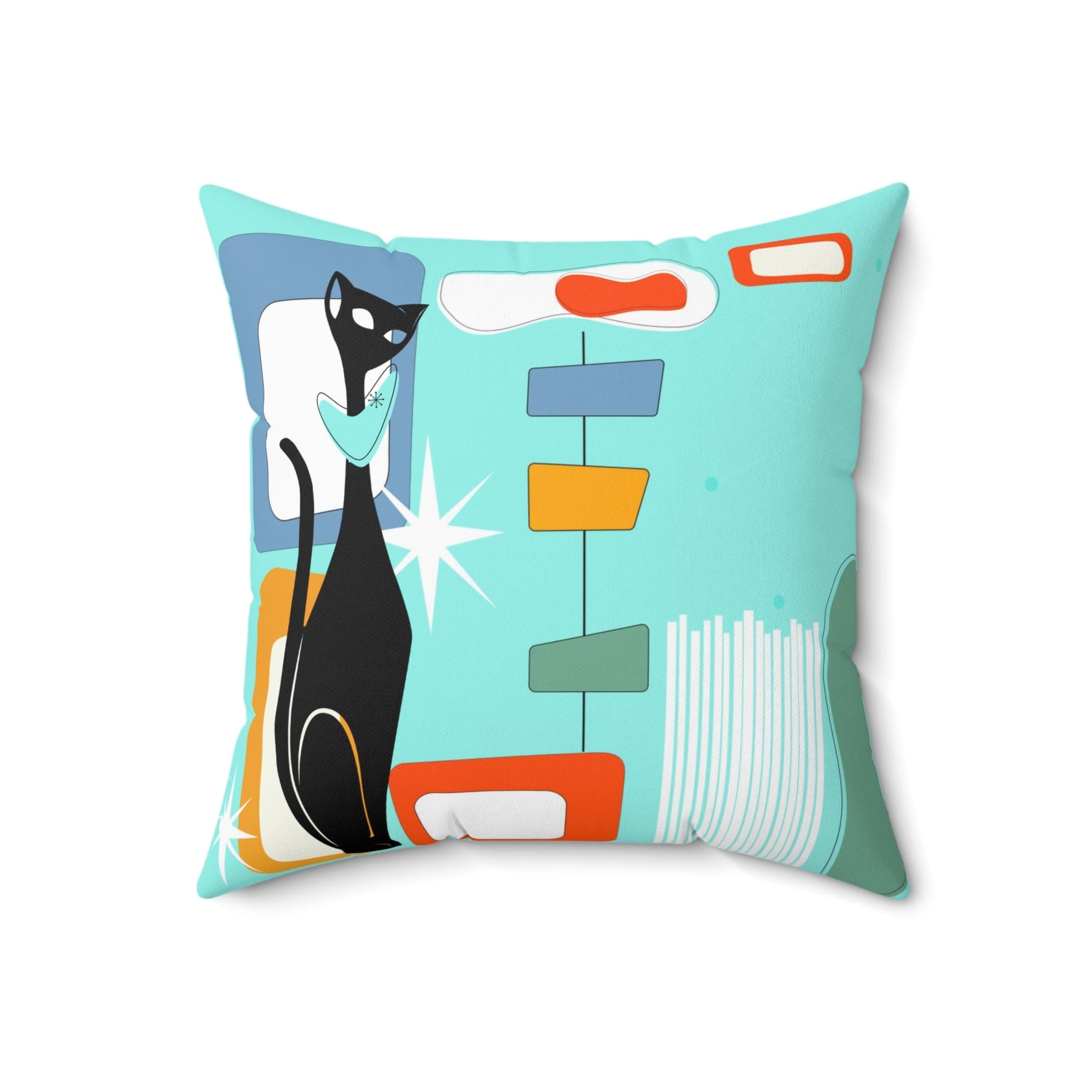 Mid Century Modern Aqua Blue, Geometric, Atomic Cat, Boomerang, Retro Pillow Home Decor