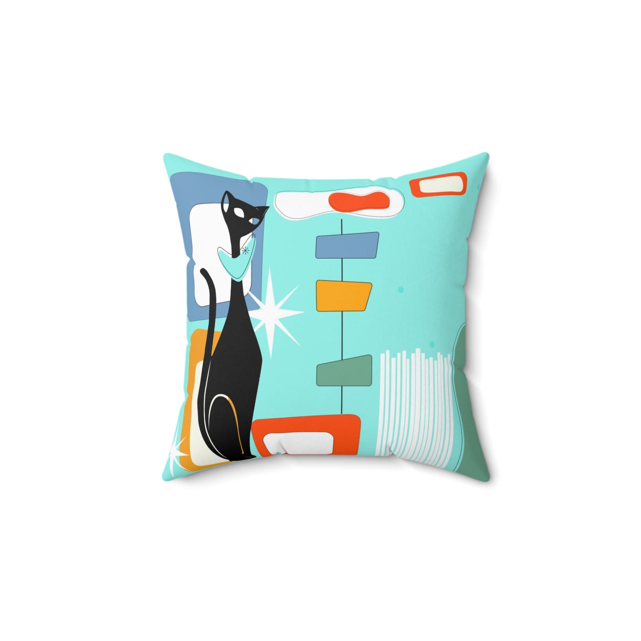 Mid Century Modern Aqua Blue, Geometric, Atomic Cat, Boomerang, Retro Pillow Home Decor