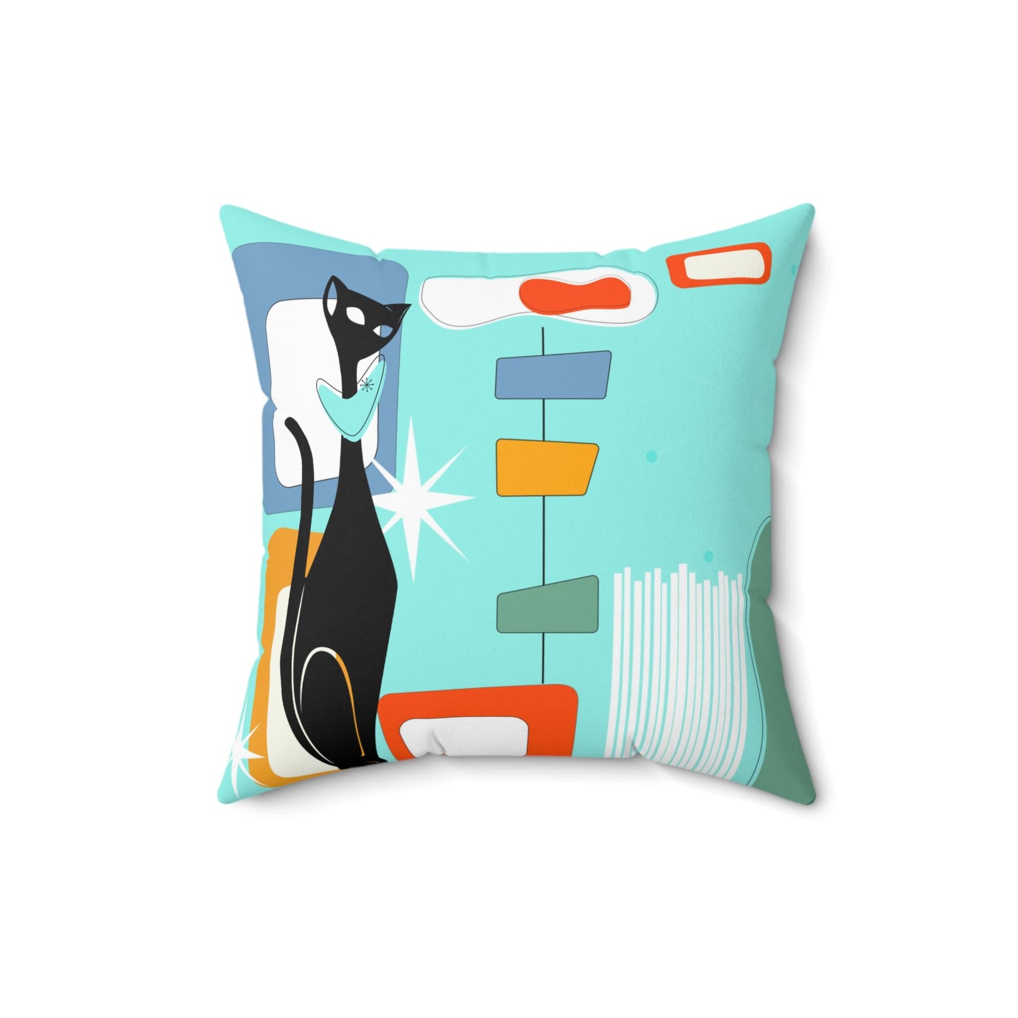 Mid Century Modern Aqua Blue, Geometric, Atomic Cat, Boomerang, Retro Pillow Home Decor