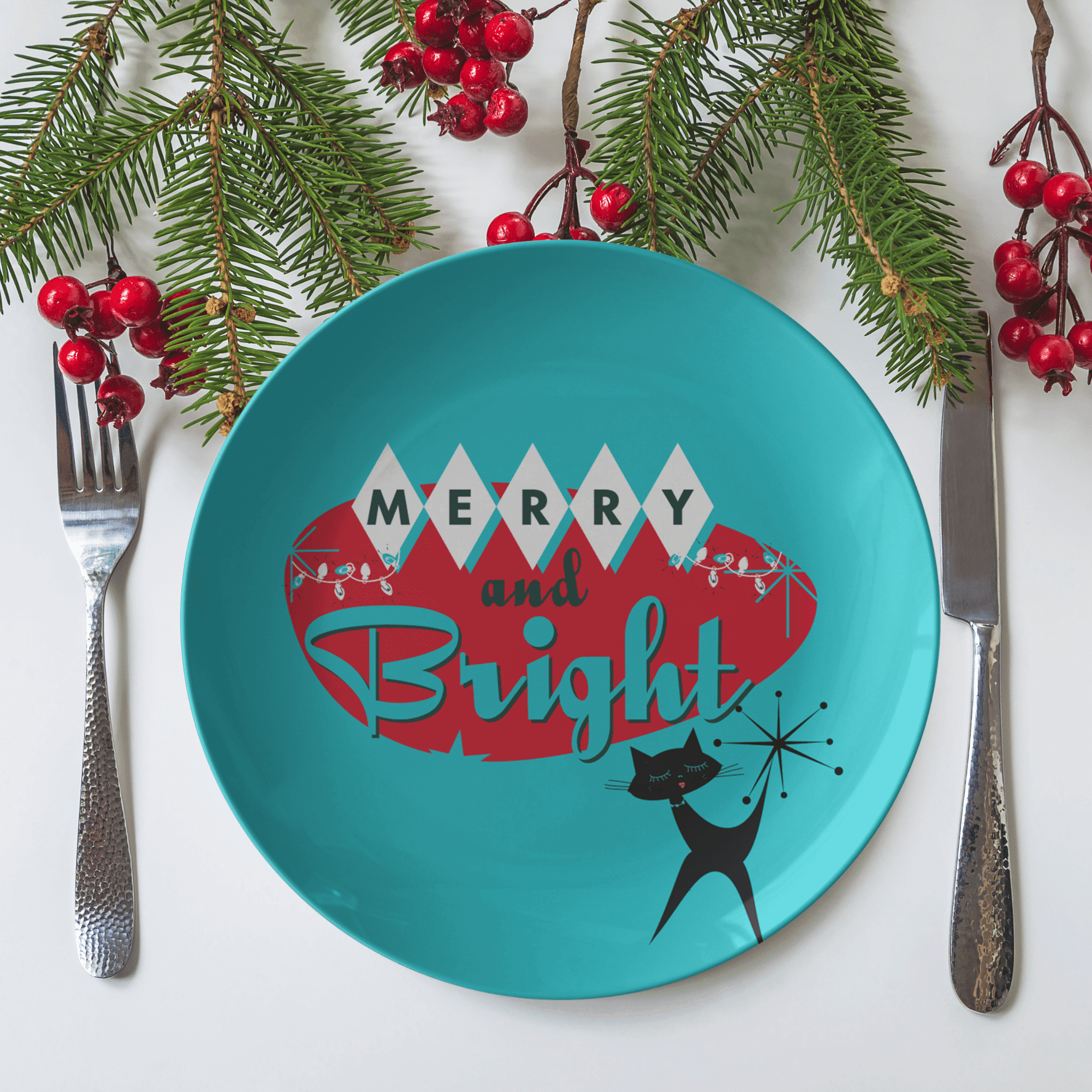 Mid Century Modern Aqua Blue, Red, Atomic 50&