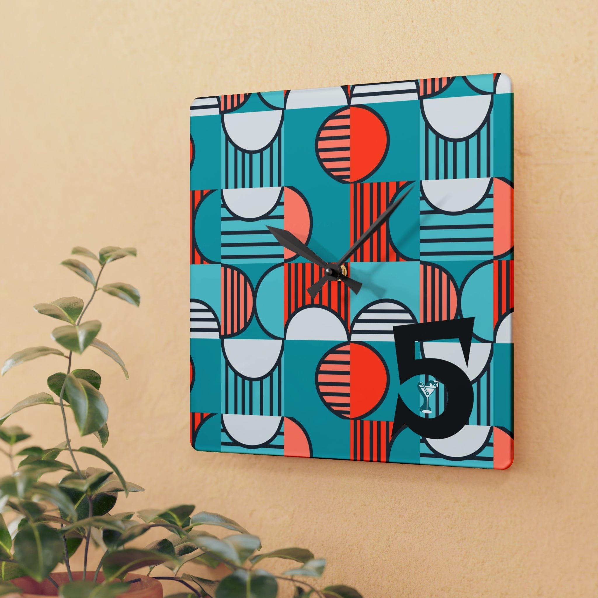 Mid Century Modern Aqua, Orange, Geometric 5&
