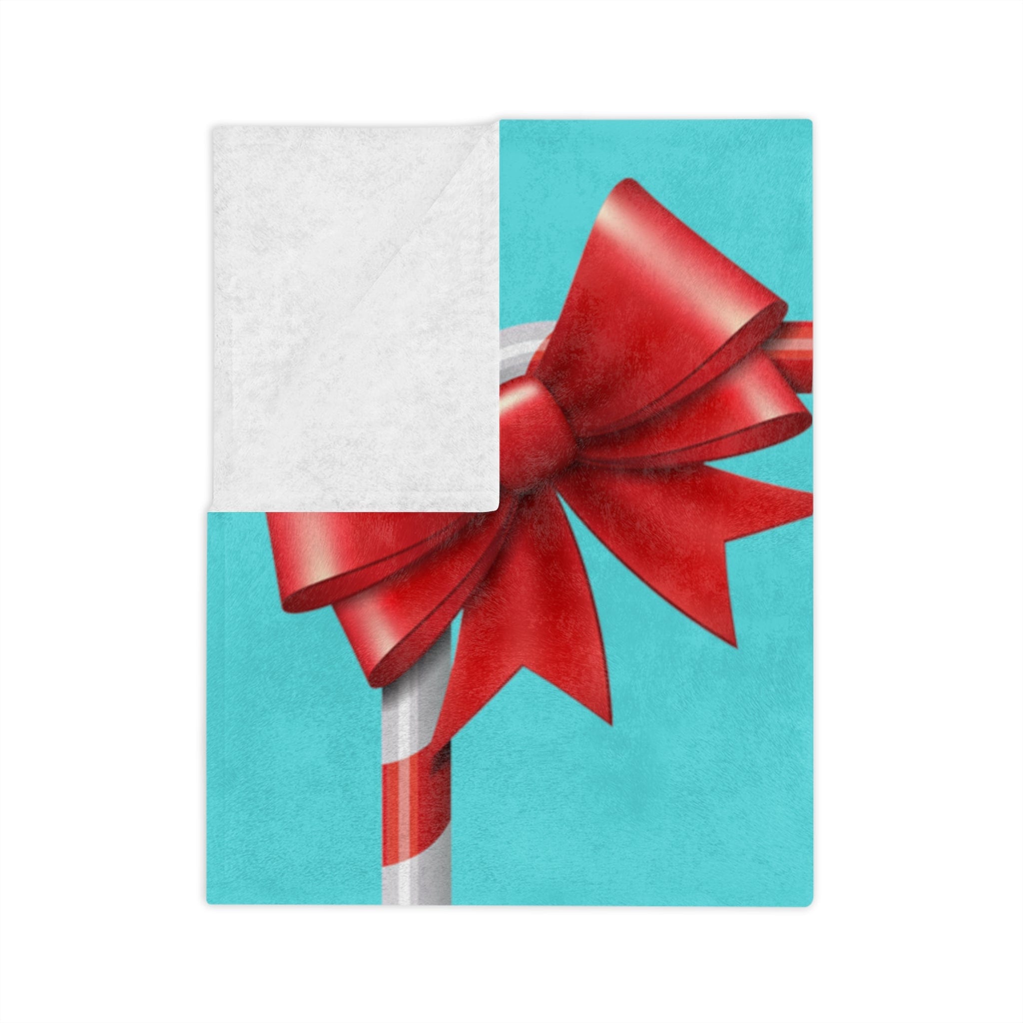 Mid Century Modern, Aqua, Red, Christmas Candy Cane, Kitschy Retro Velveteen Minky Blanket Home Decor