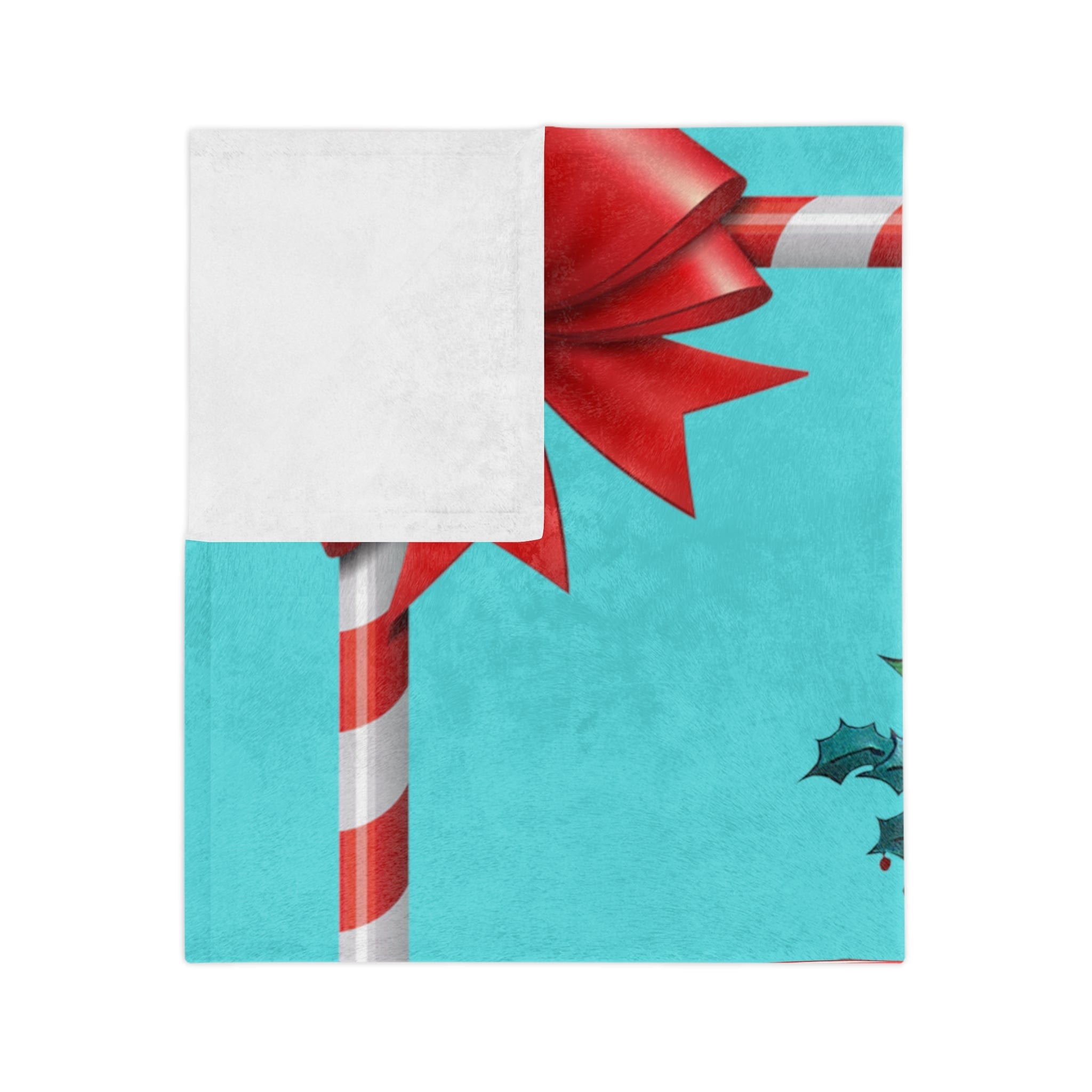 Mid Century Modern, Aqua, Red, Christmas Candy Cane, Kitschy Retro Velveteen Minky Blanket Home Decor