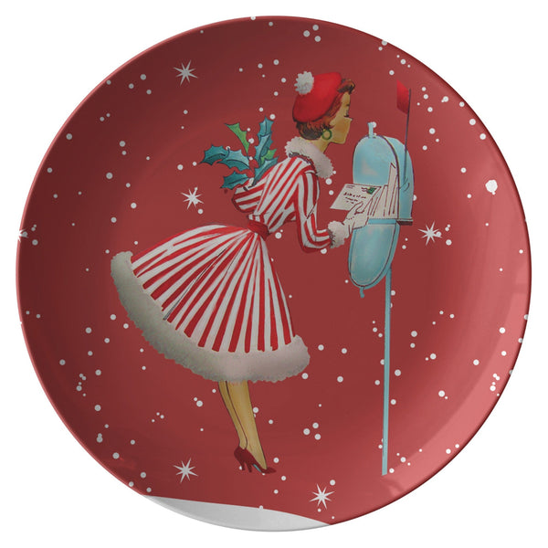 Mid Century Modern Atomic 50's Red, Aqua Blue, Retro Christmas Plates