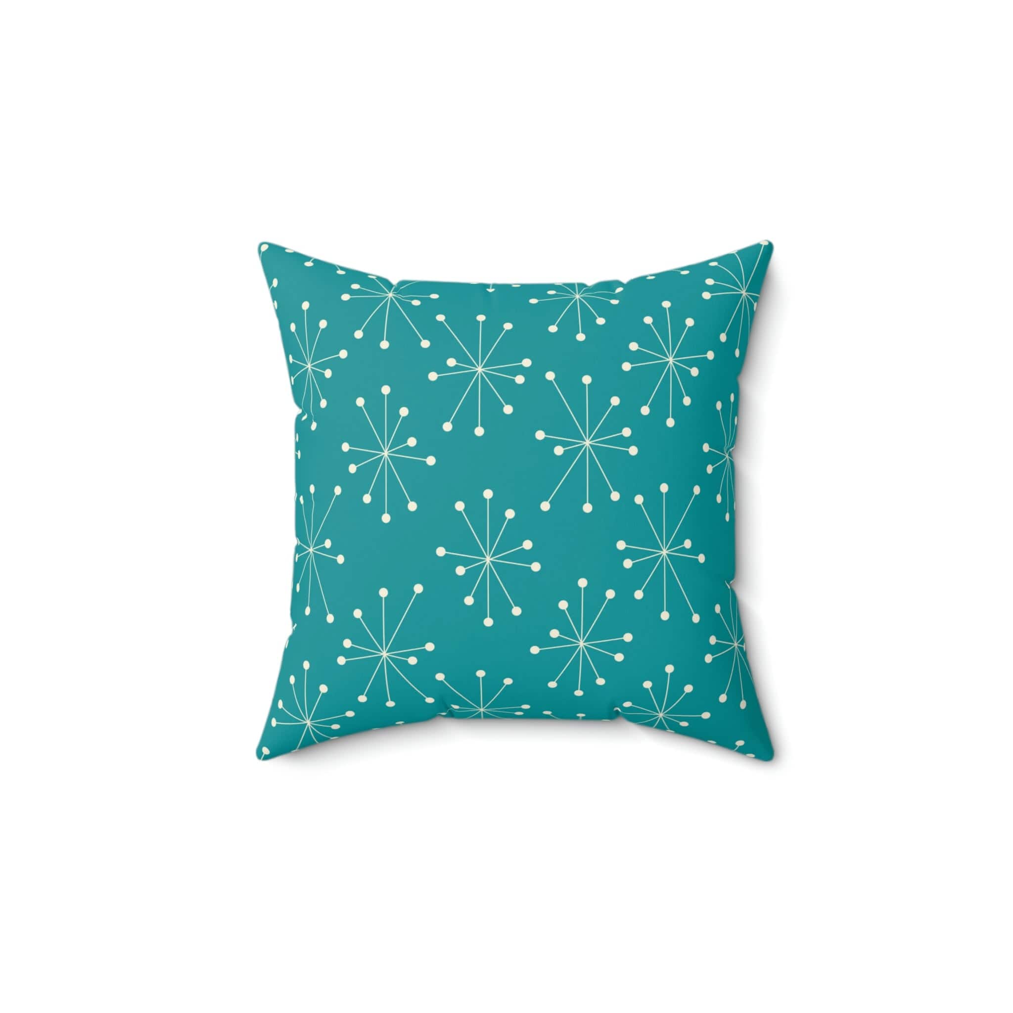 Mid Century Modern Atomic Aqua Blue, Starburst Retro Square Pillow Home Decor
