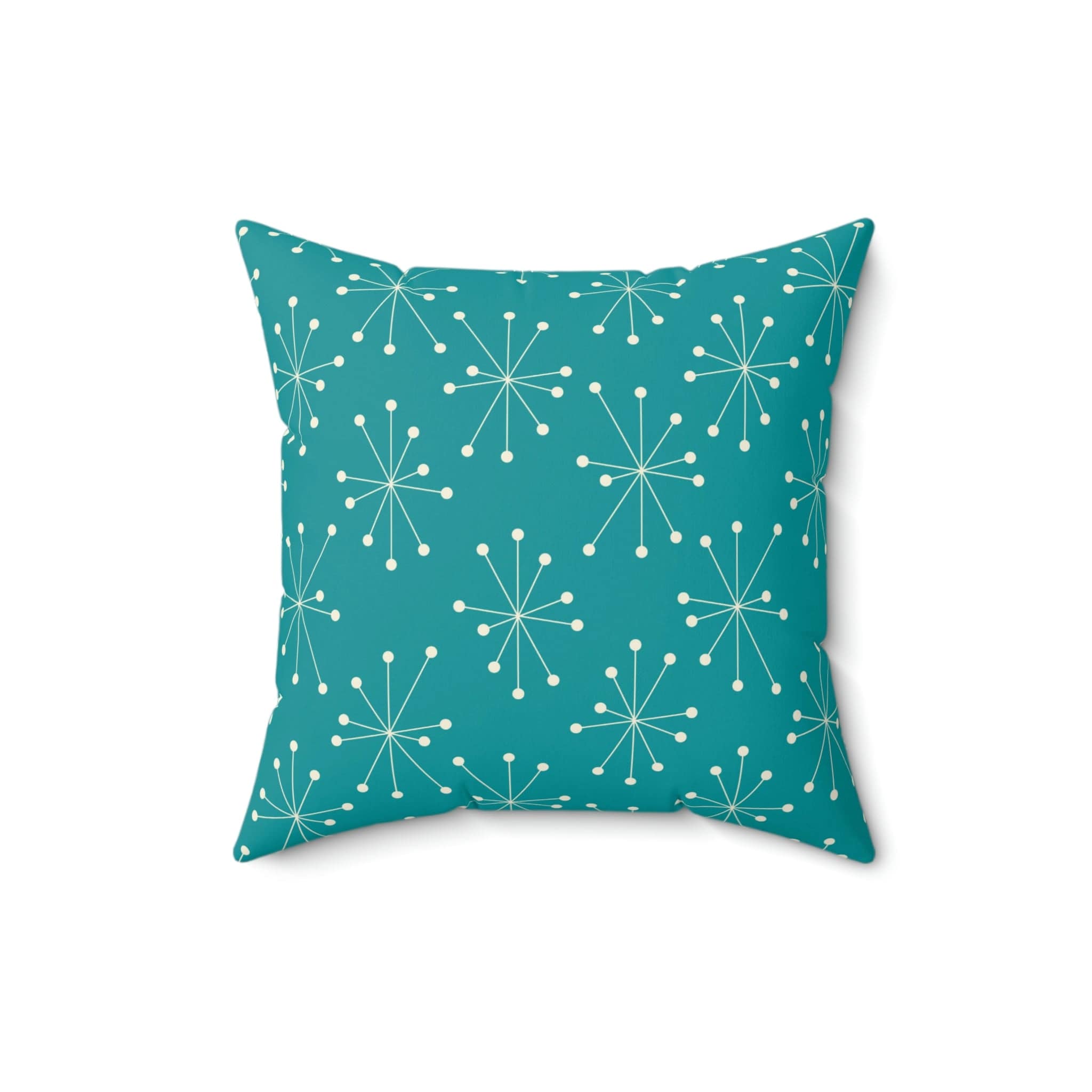 Mid Century Modern Atomic Aqua Blue, Starburst Retro Square Pillow Home Decor