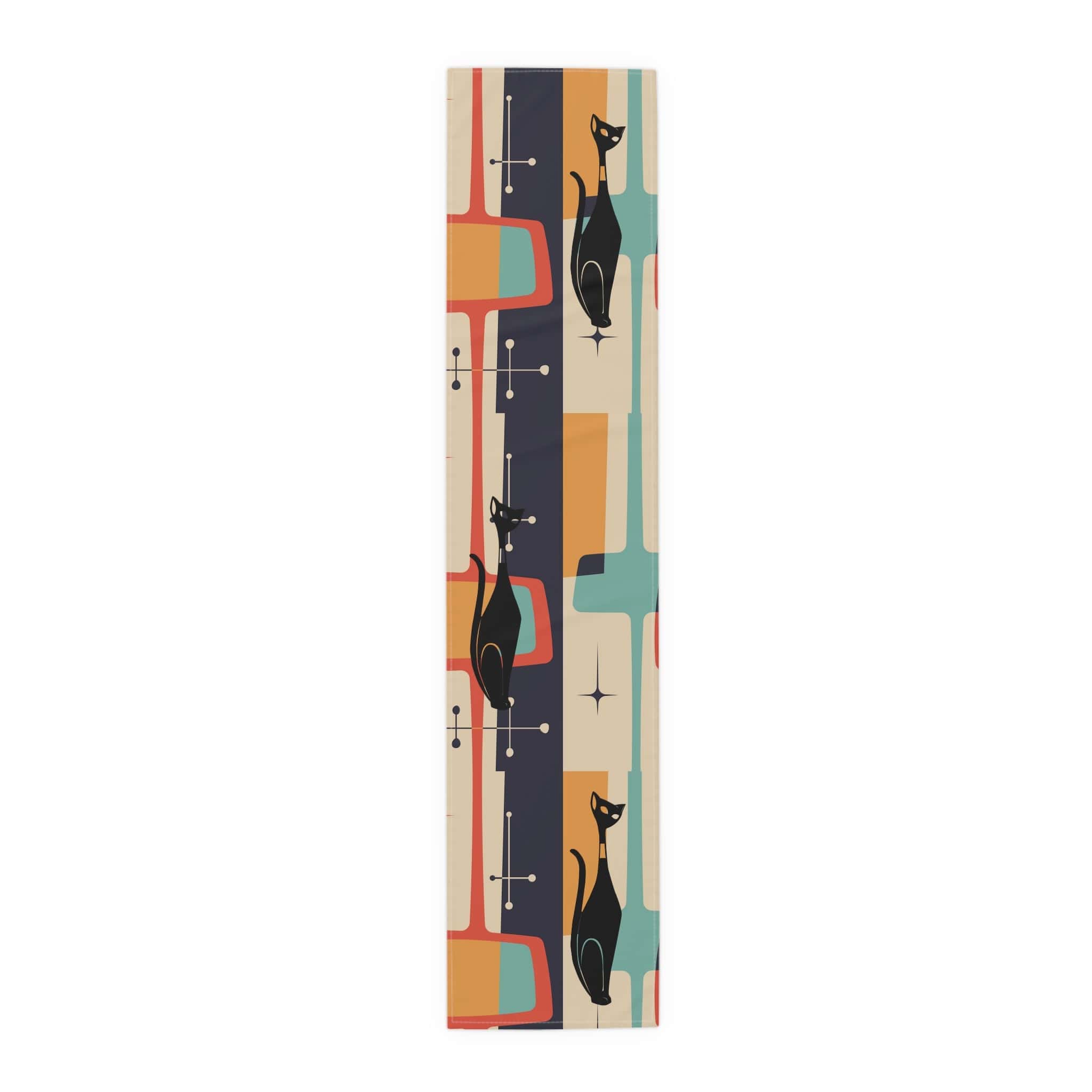Mid Century Modern Atomic Cat, Retro Table Runner Home Decor