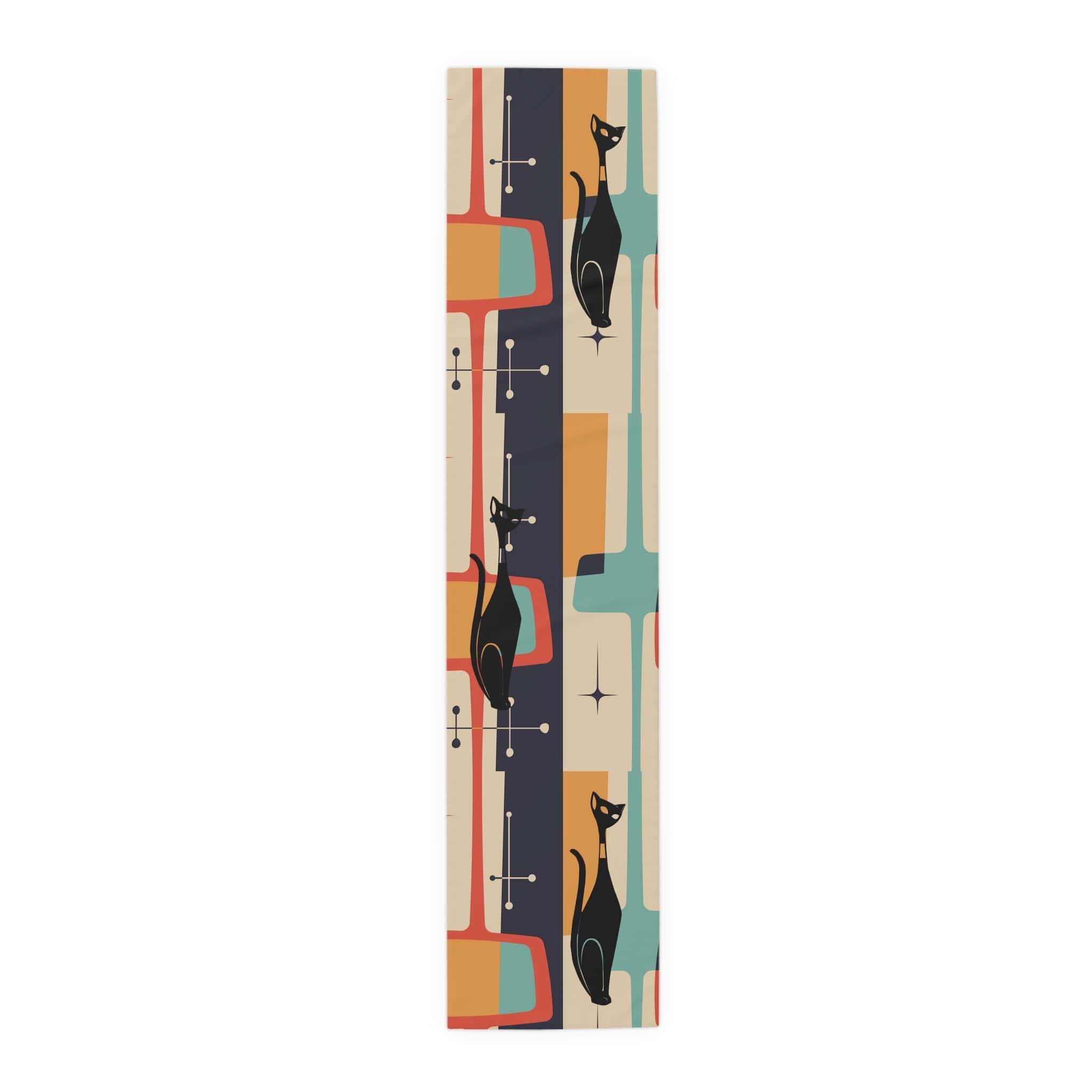 Mid Century Modern Atomic Cat, Retro Table Runner Home Decor