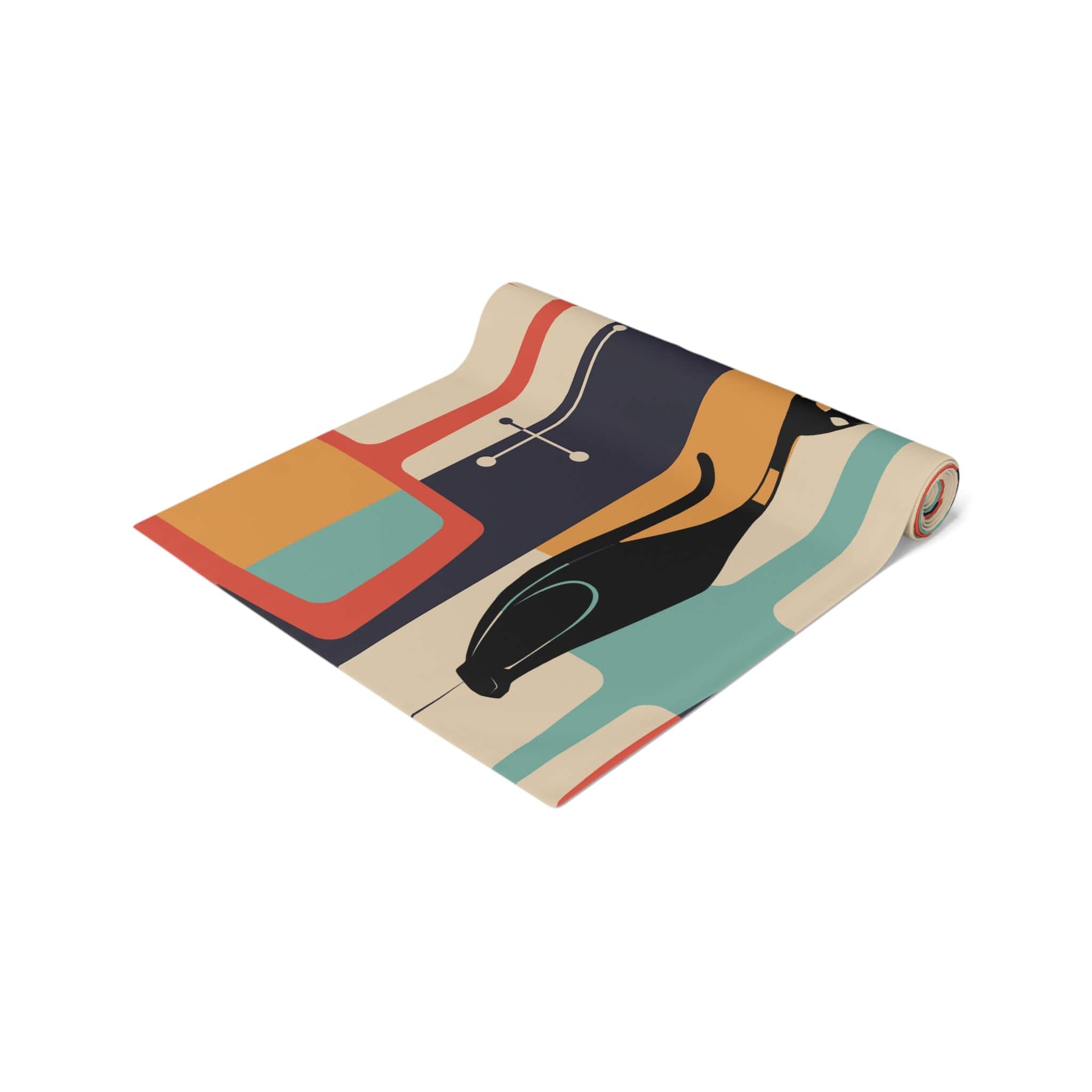 Mid Century Modern Atomic Cat, Retro Table Runner Home Decor