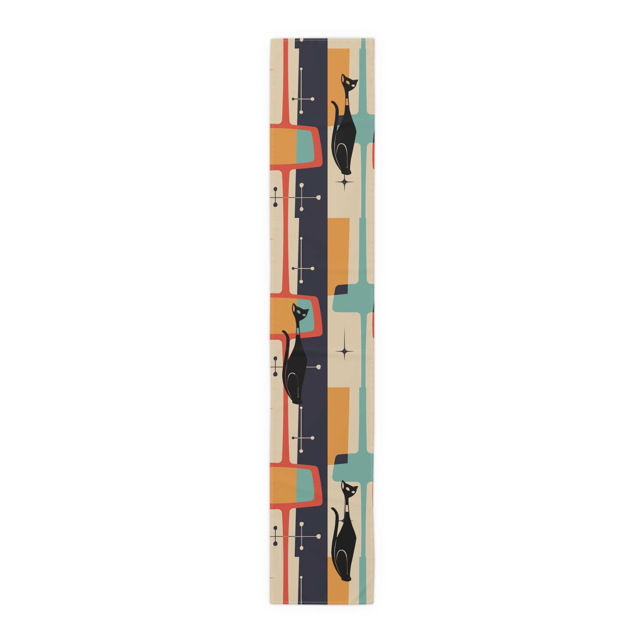 Mid Century Modern Atomic Cat, Retro Table Runner Home Decor