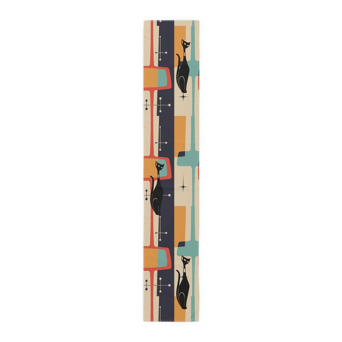 Mid Century Modern Atomic Cat, Retro Table Runner Home Decor