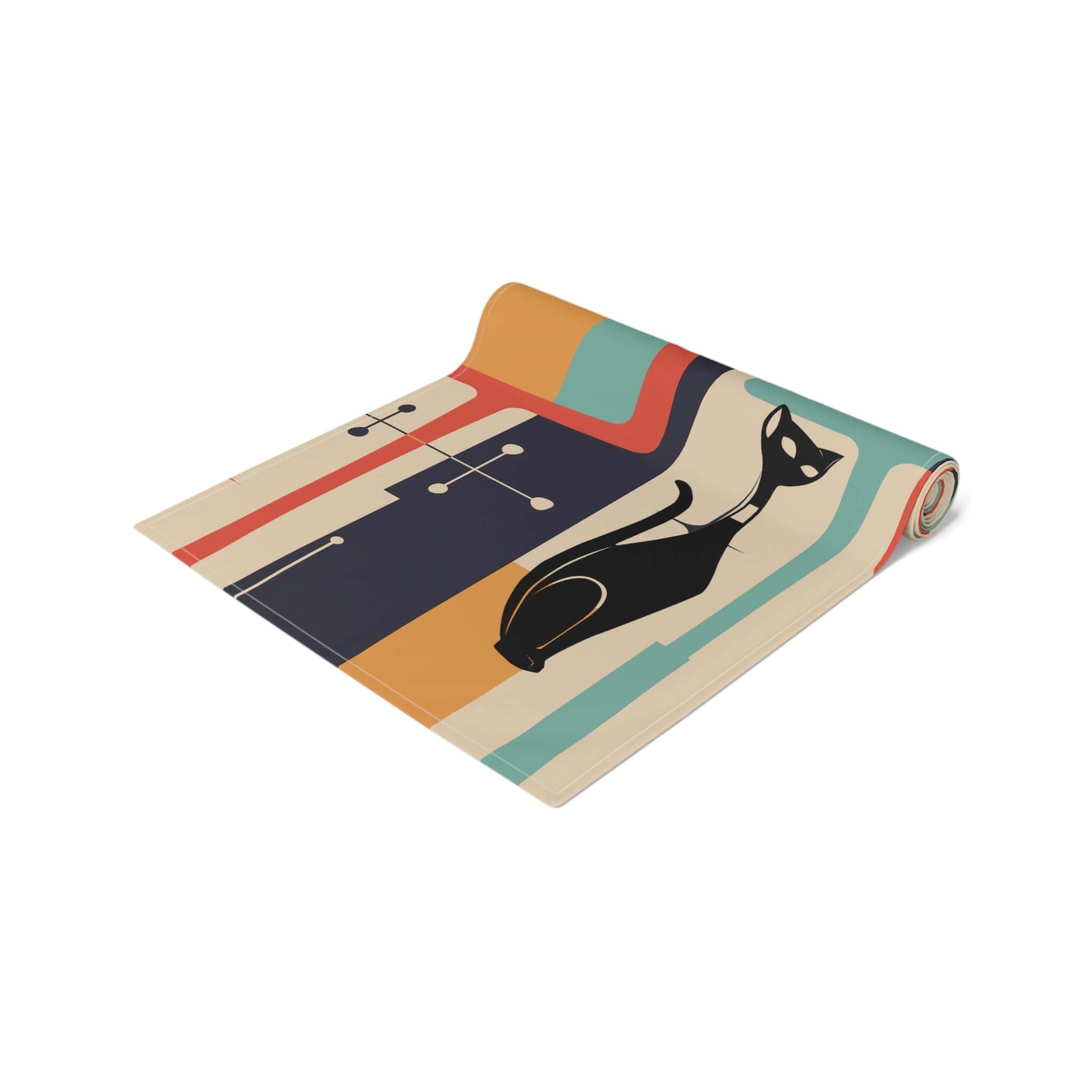 Mid Century Modern Atomic Cat, Retro Table Runner Home Decor