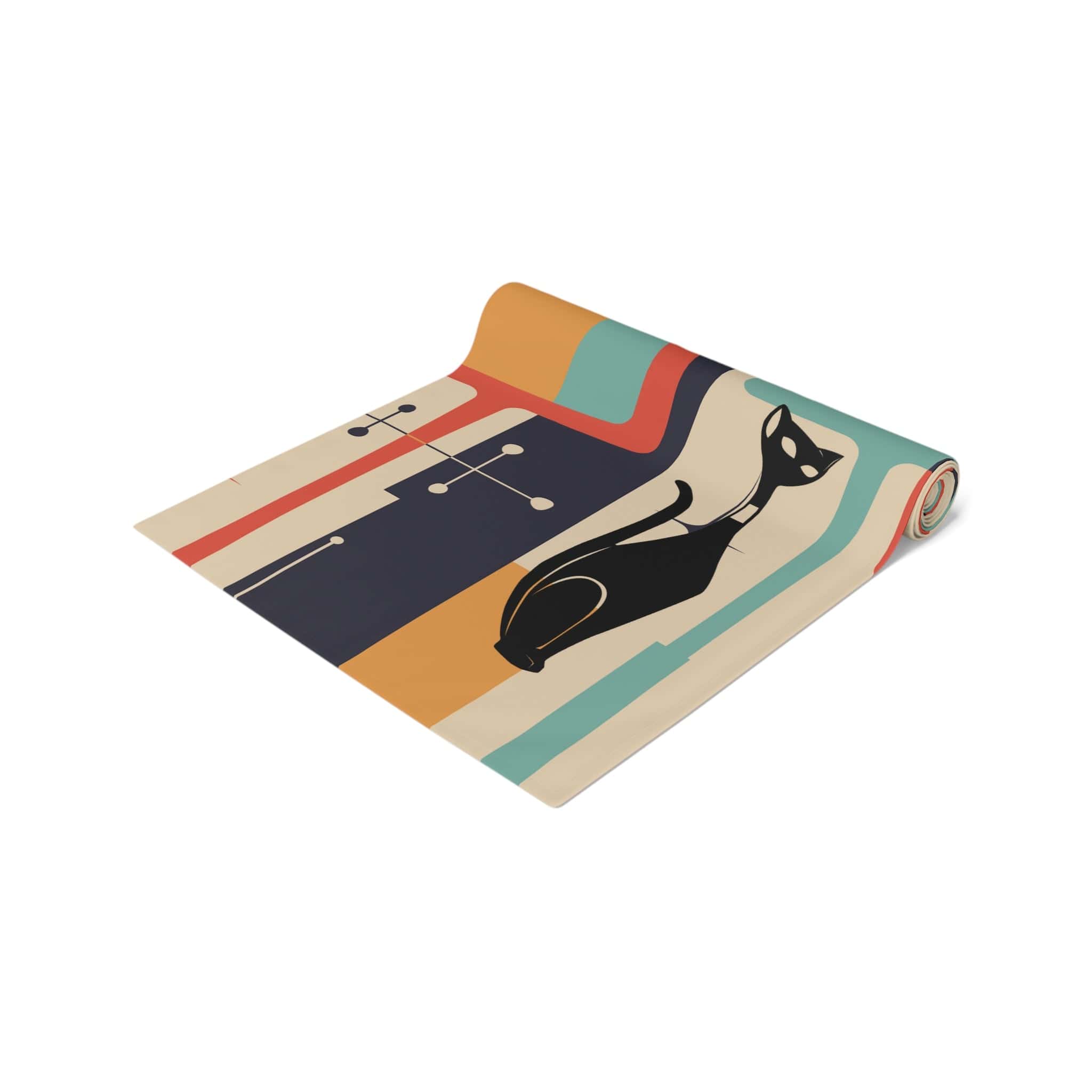 Mid Century Modern Atomic Cat, Retro Table Runner Home Decor