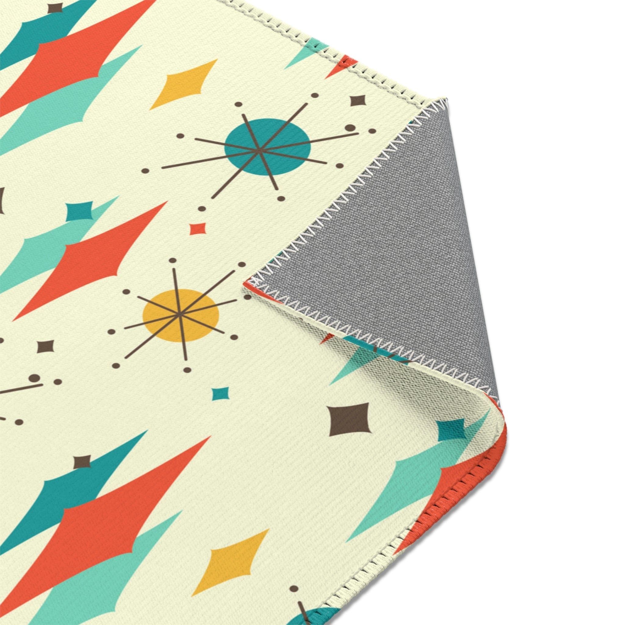 Mid Century Modern Atomic Franciscan Retro MCM Mid Mod, Creamy Beige, Teal, Aqua, Mustard Yellow Area Rug Home Decor