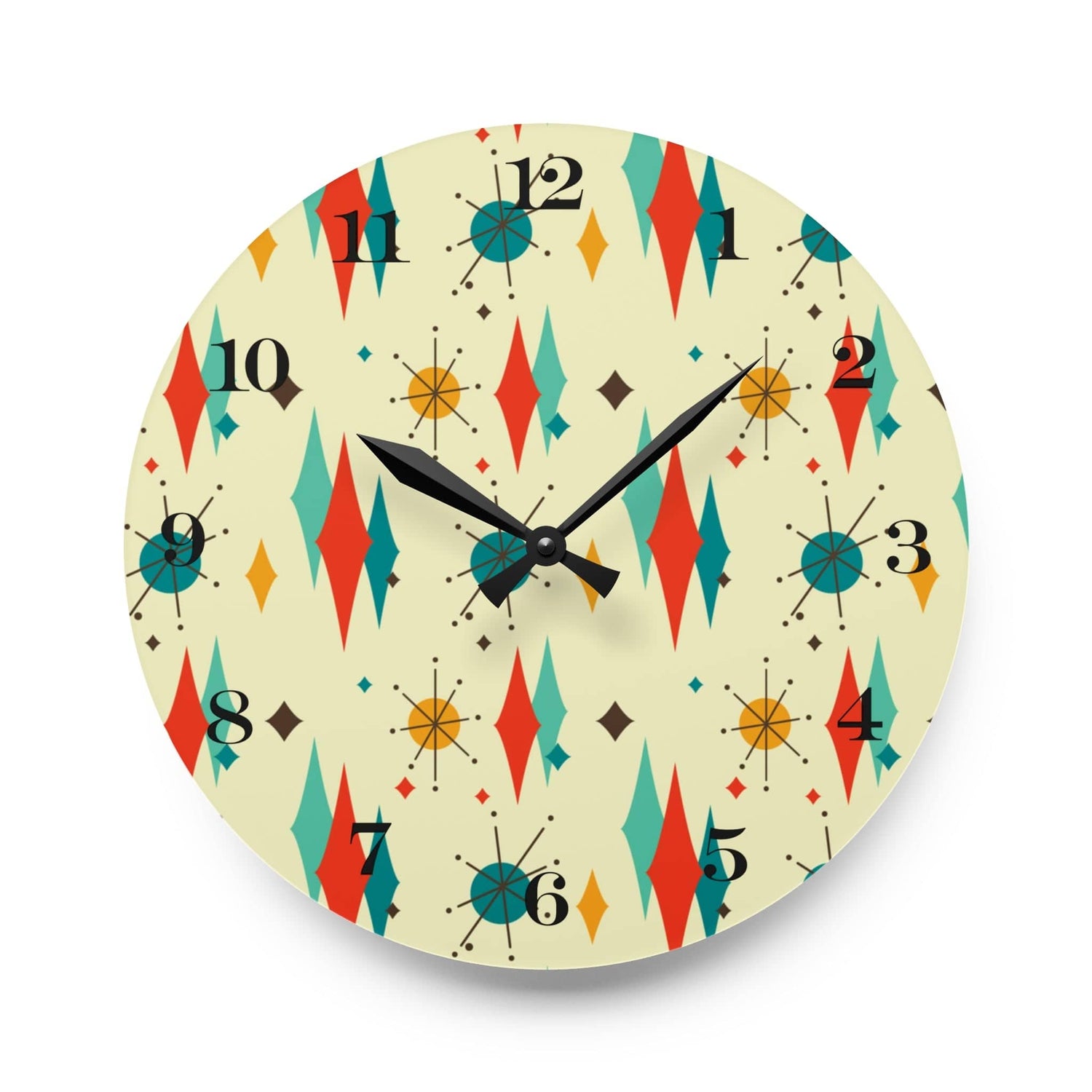 Mid Century Modern Atomic Fransican Starburst Retro MCM Acrylic Wall Clock Home Decor