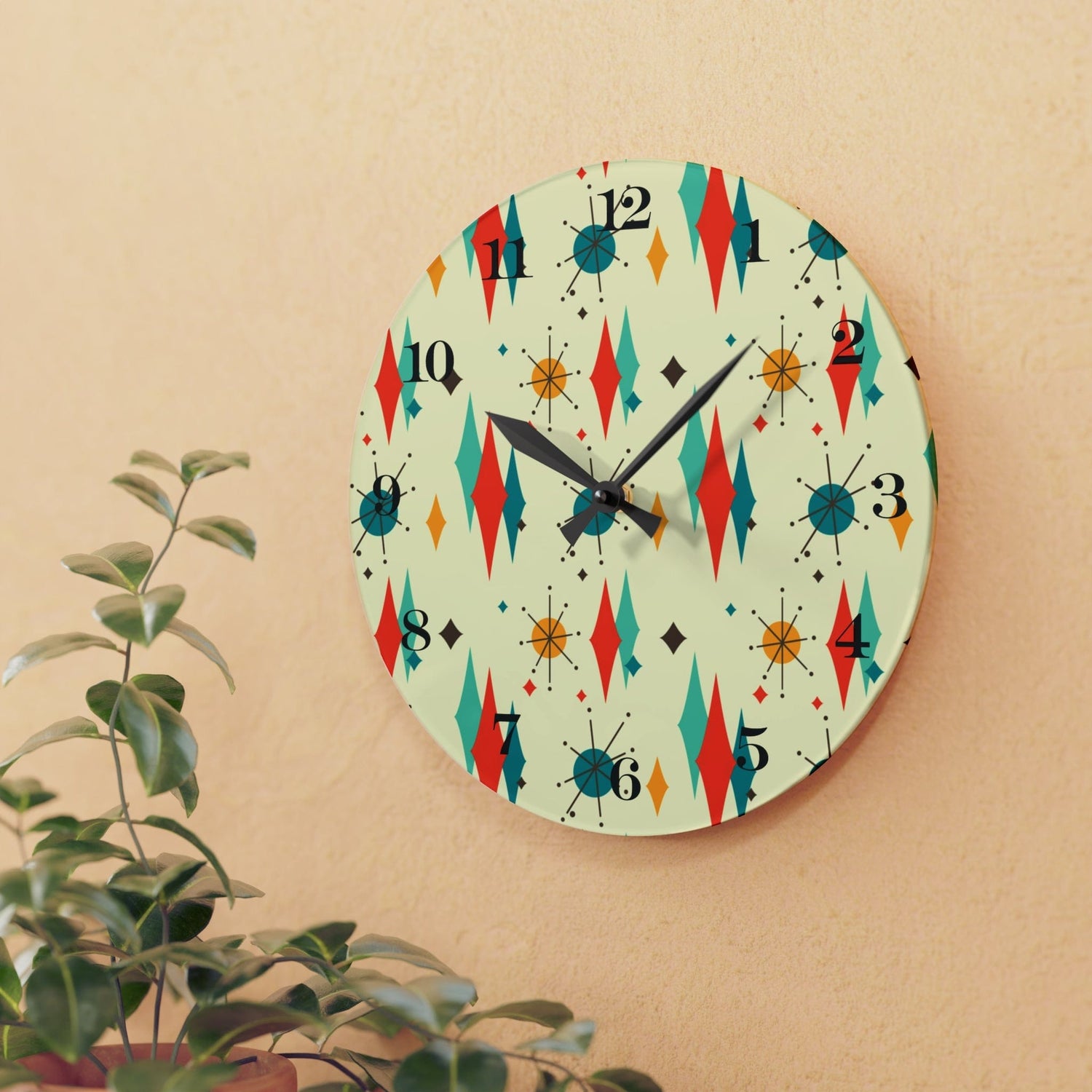 Mid Century Modern Atomic Fransican Starburst Retro MCM Acrylic Wall Clock Home Decor
