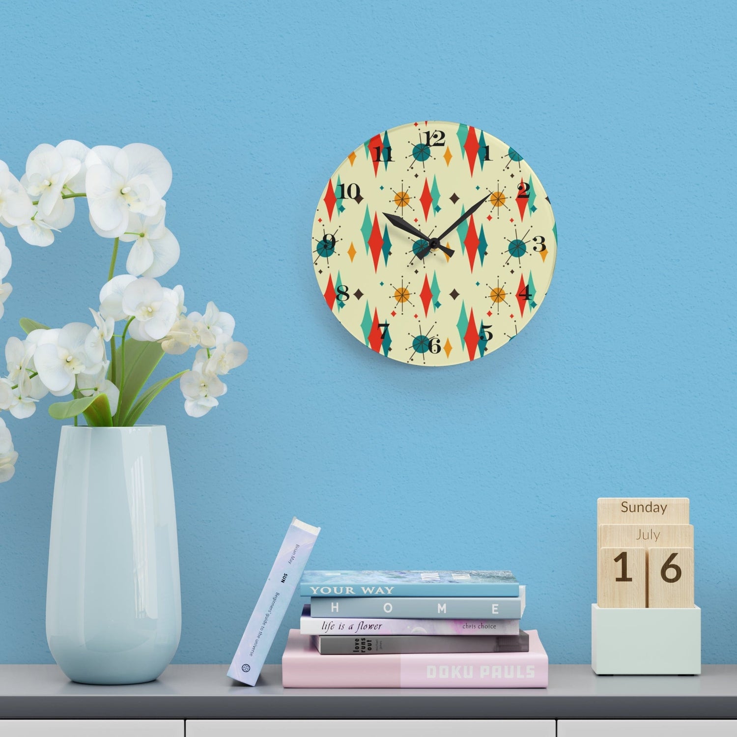 Mid Century Modern Atomic Fransican Starburst Retro MCM Acrylic Wall Clock Home Decor