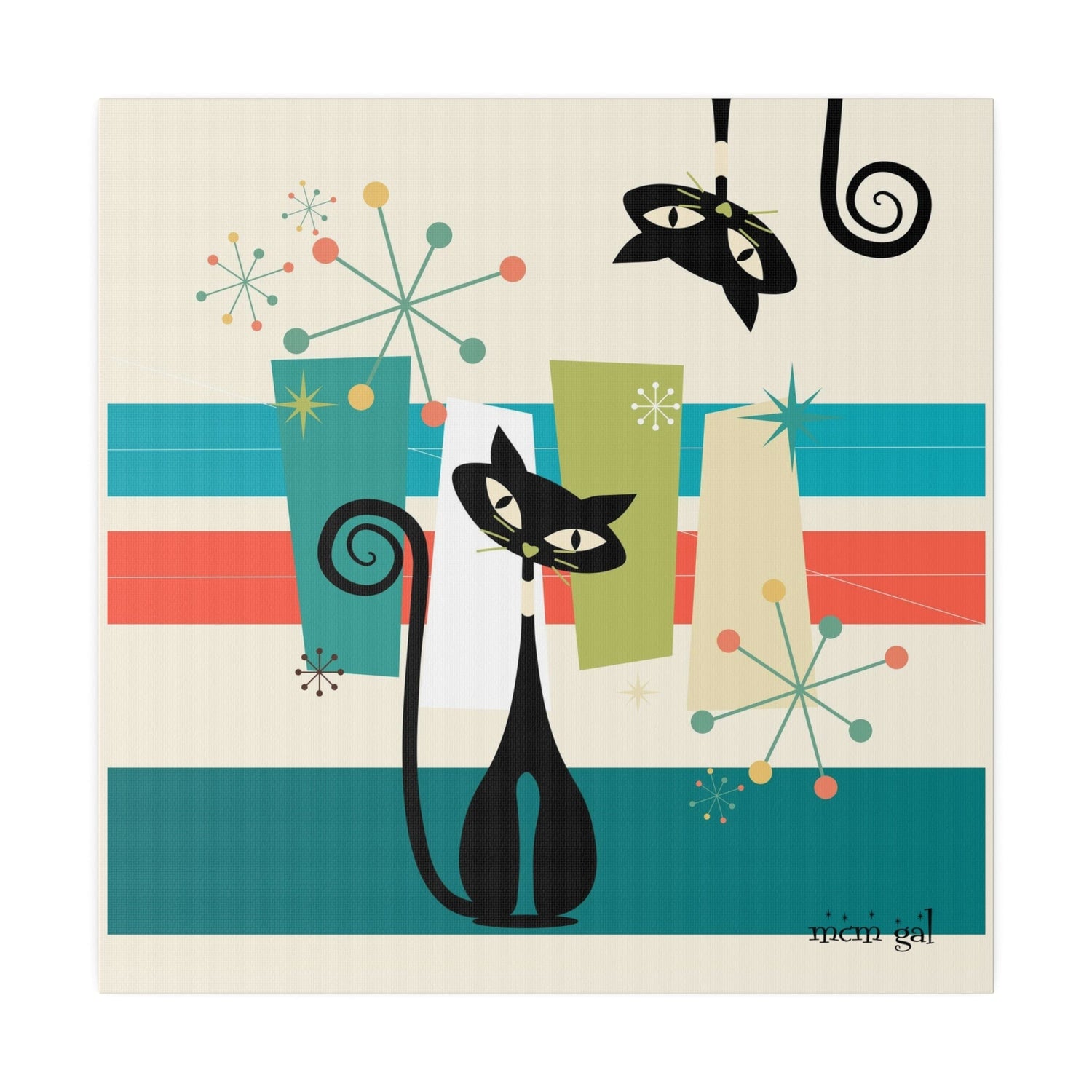 Mid Century Modern Atomic Kitty Cat, MCM Wall Art Matte Canvas Canvas