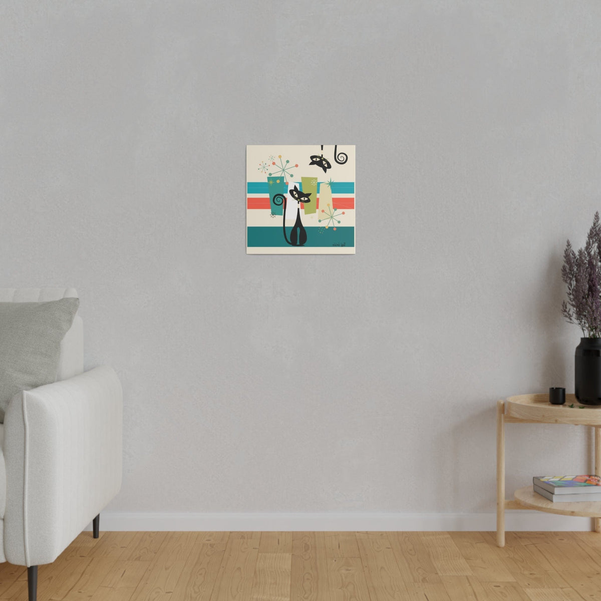 Mid Century Modern Atomic Kitty Cat, MCM Wall Art Matte Canvas Canvas