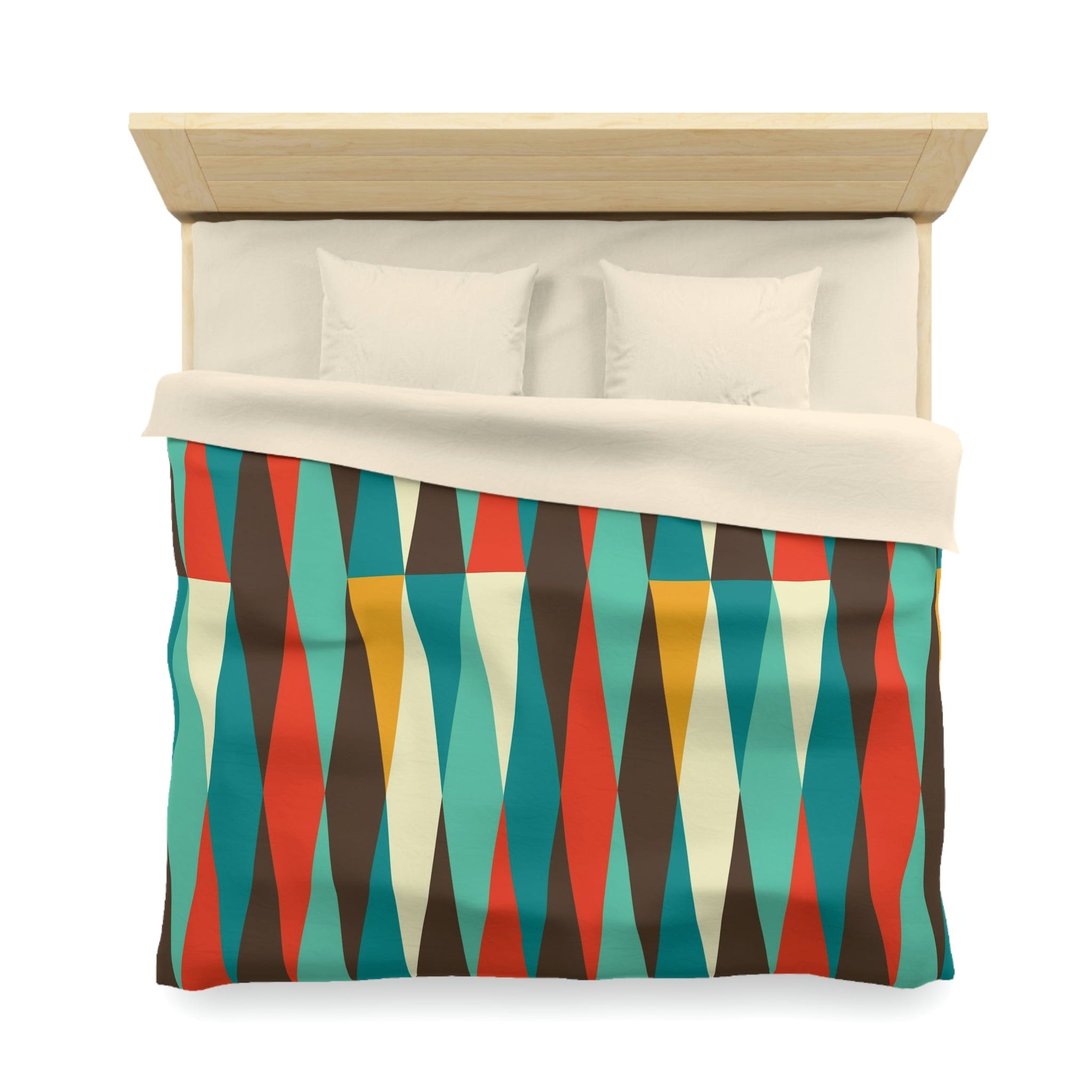 Mid Century Modern Bedding, Teal Blue, Cream, Burnt Orange, Chocolate Brown Geometric Atomic Diamonds MCM Mod Duvet Cover Home Decor