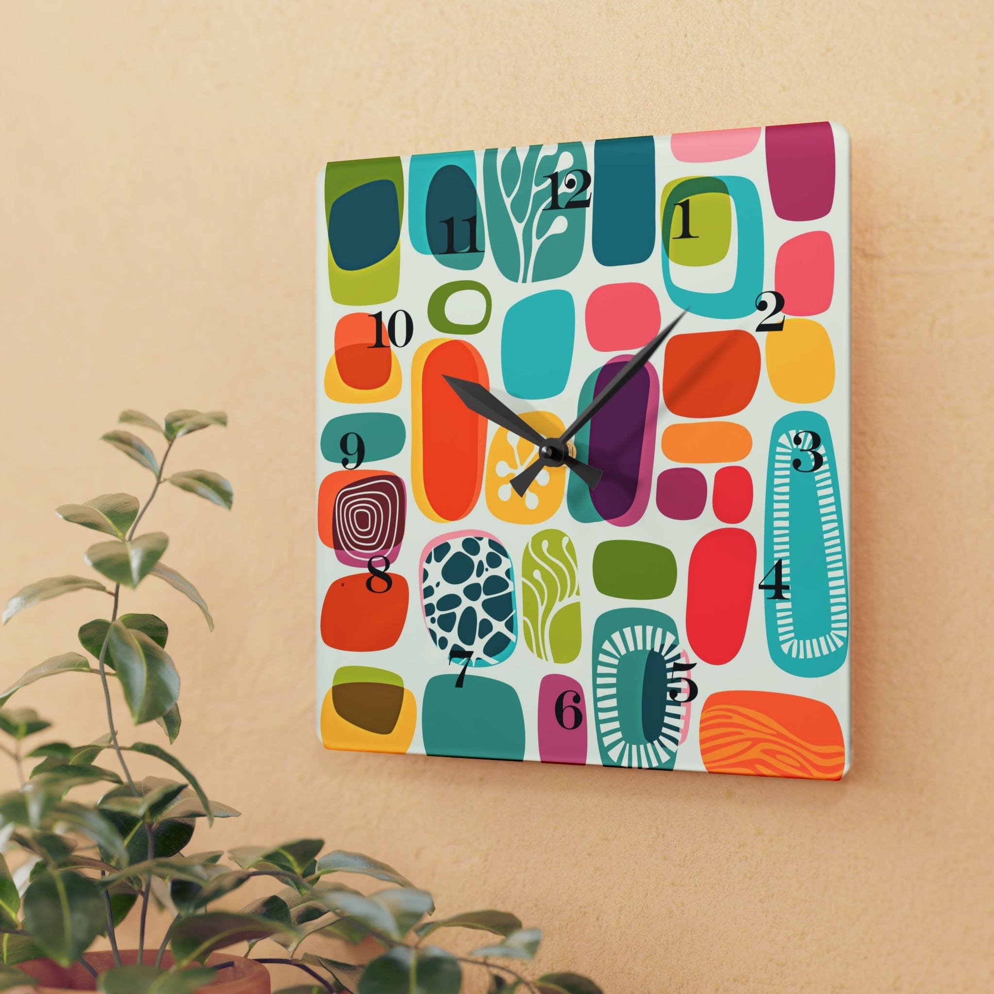 Mid Century Modern Boho Amoeba Geometric Retro Acrylic Wall Clock Home Decor