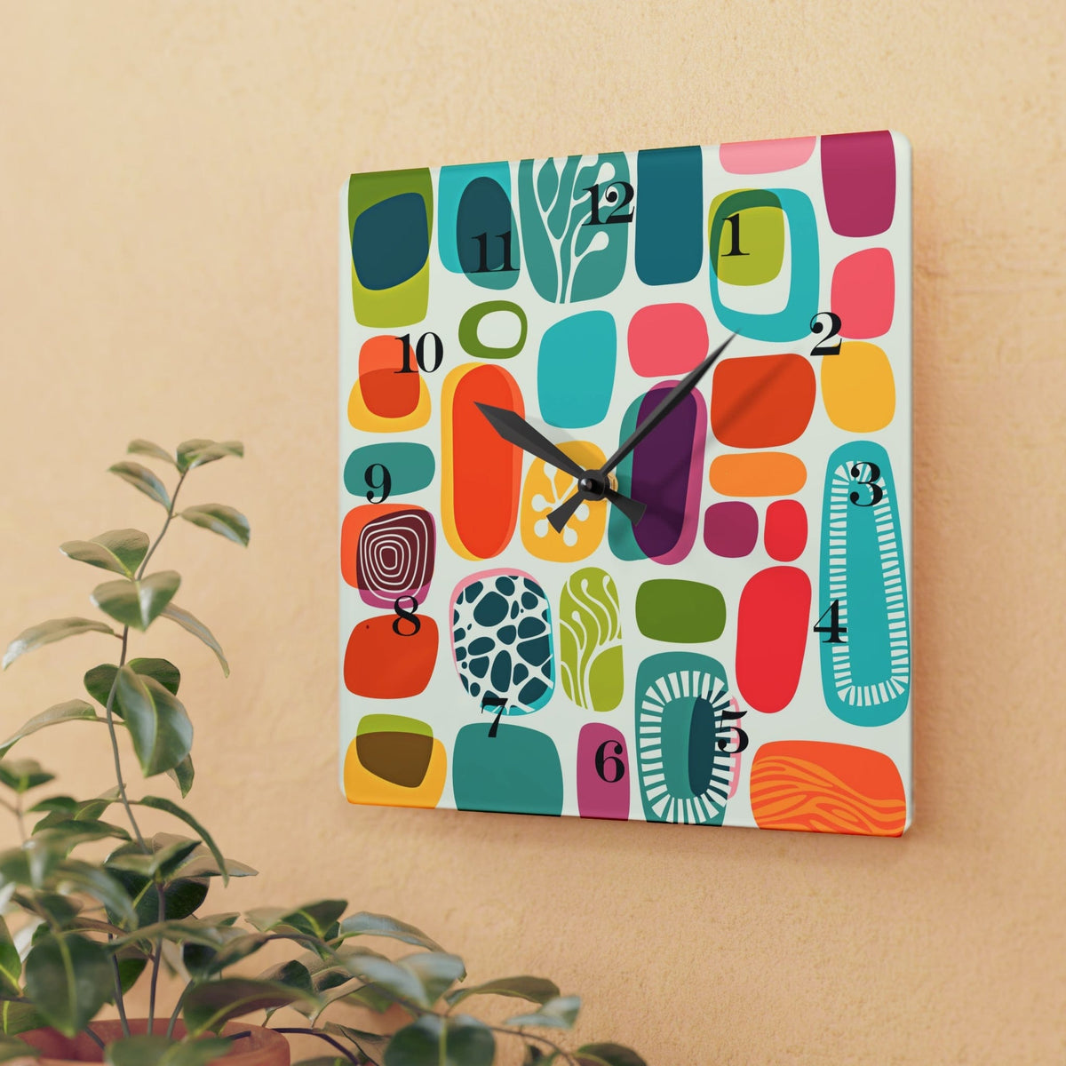 Mid Century Modern Boho Amoeba Geometric Retro Acrylic Wall Clock Home Decor