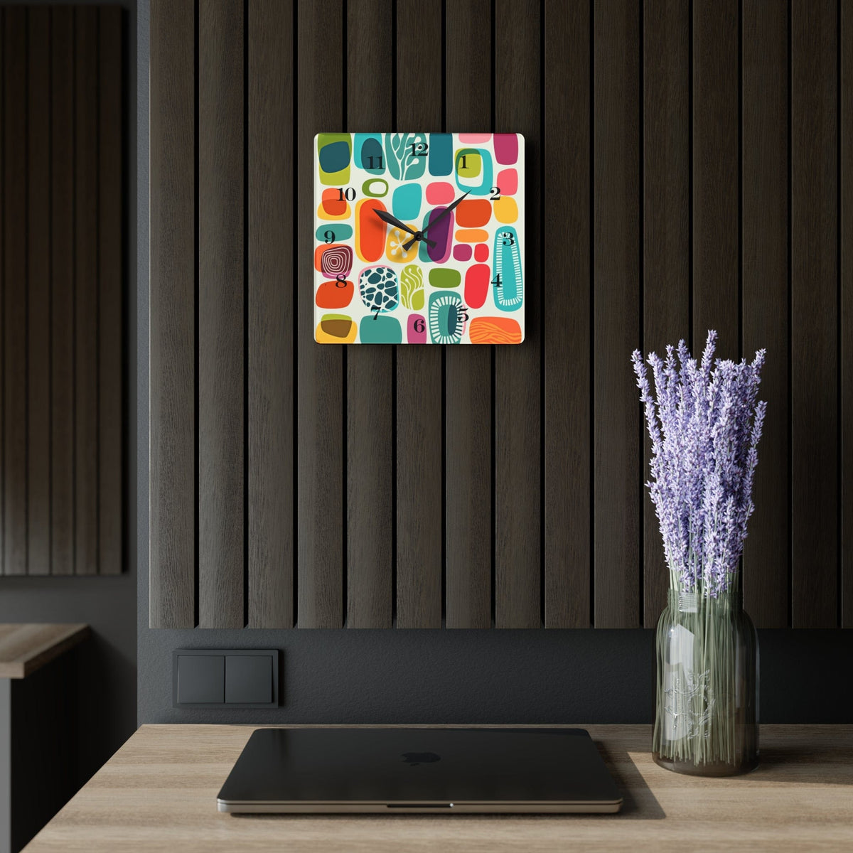Mid Century Modern Boho Amoeba Geometric Retro Acrylic Wall Clock Home Decor